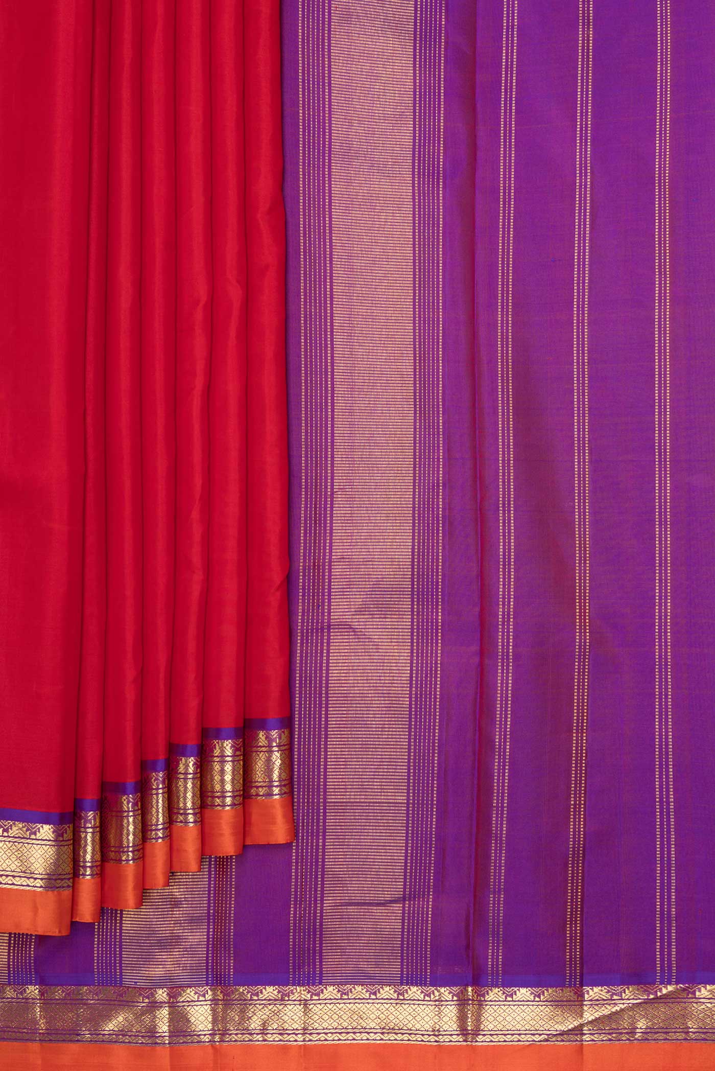 Red Dual Tone Kanjivaram Silk Saree - Image 4