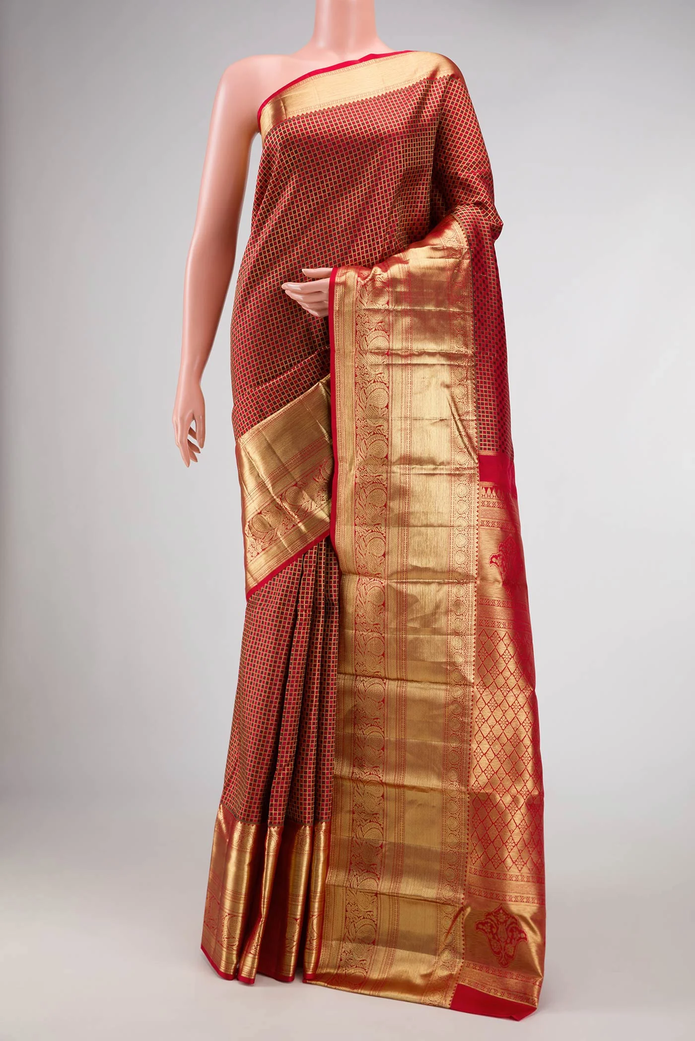 Red Dual Tone Kanchipuram Silk Saree