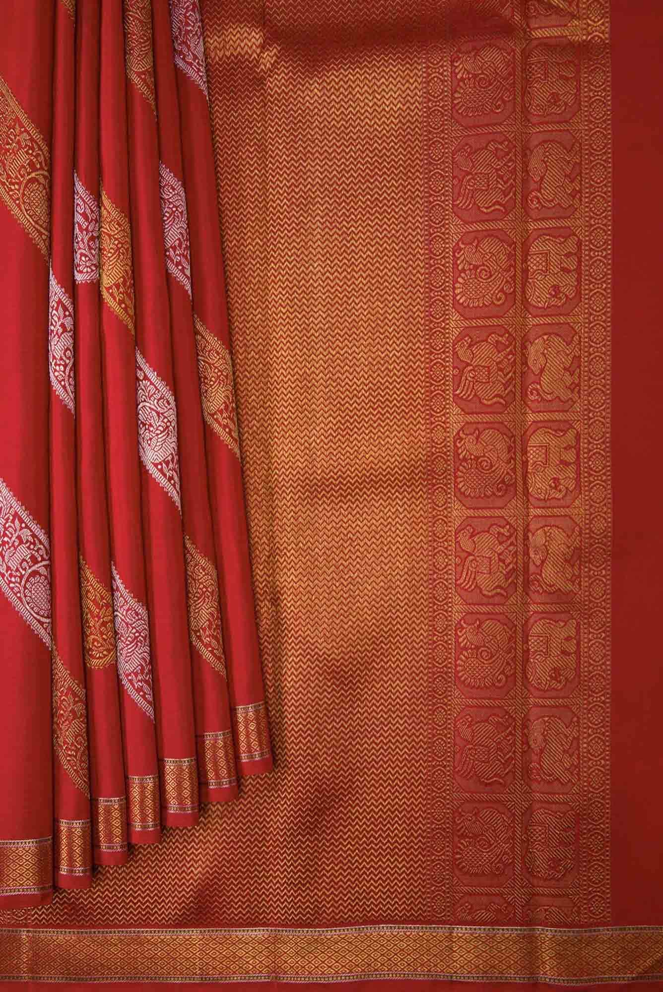 Pure Silk Pure Zari Red Dual Tone Kanchipuram Saree - Image 2