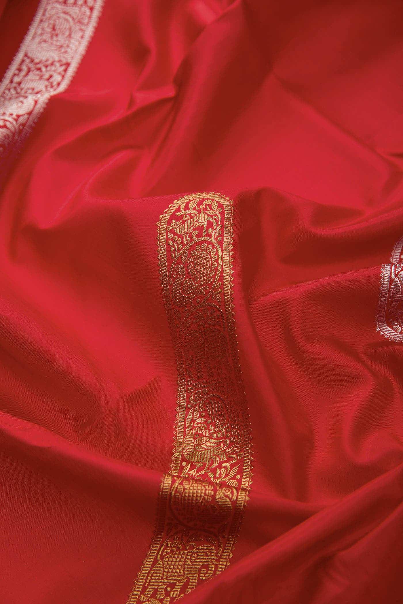 Pure Silk Pure Zari Red Dual Tone Kanchipuram Saree - Image 3