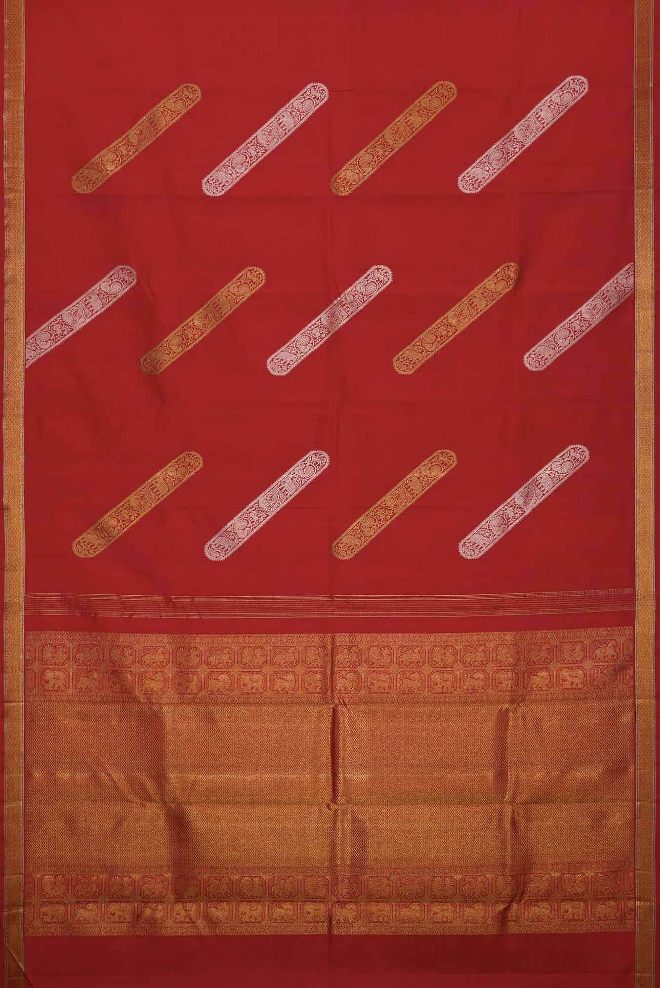Pure Silk Pure Zari Red Dual Tone Kanchipuram Saree - Image 4