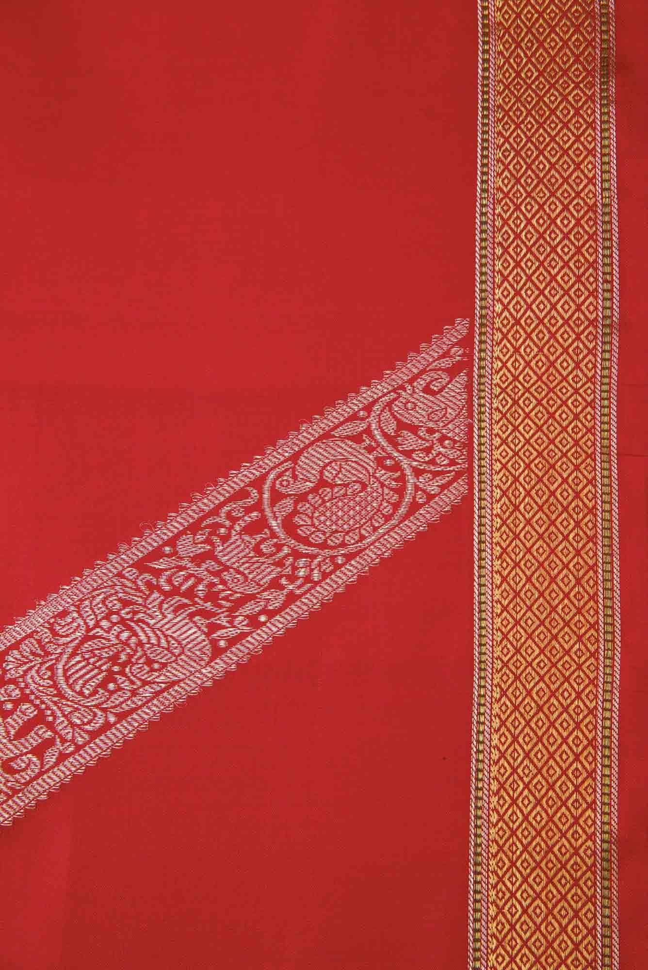 Pure Silk Pure Zari Red Dual Tone Kanchipuram Saree - Image 5
