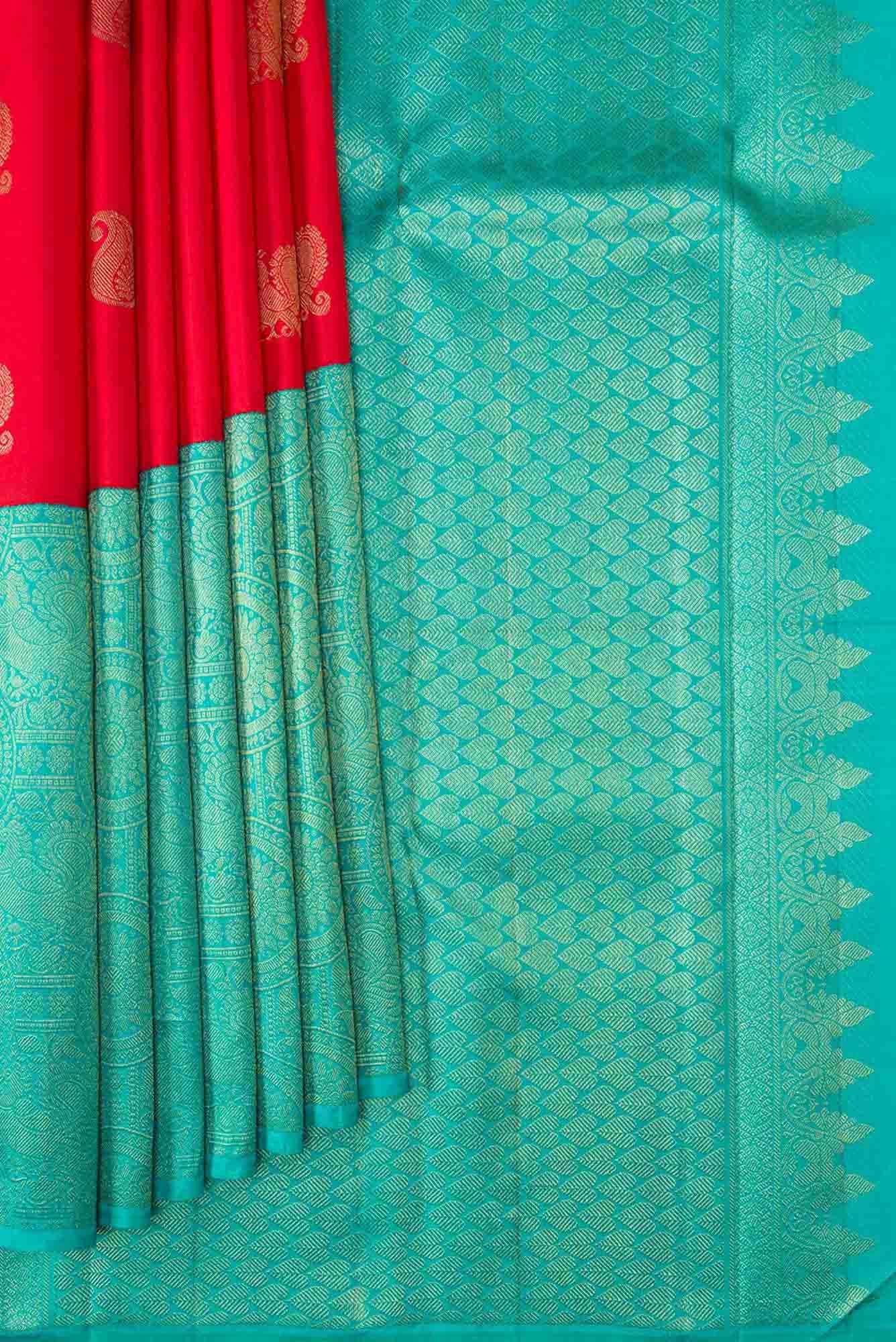 Pure Silk Pure Zari Red Dual Tone Kanjivaram Saree - Image 2