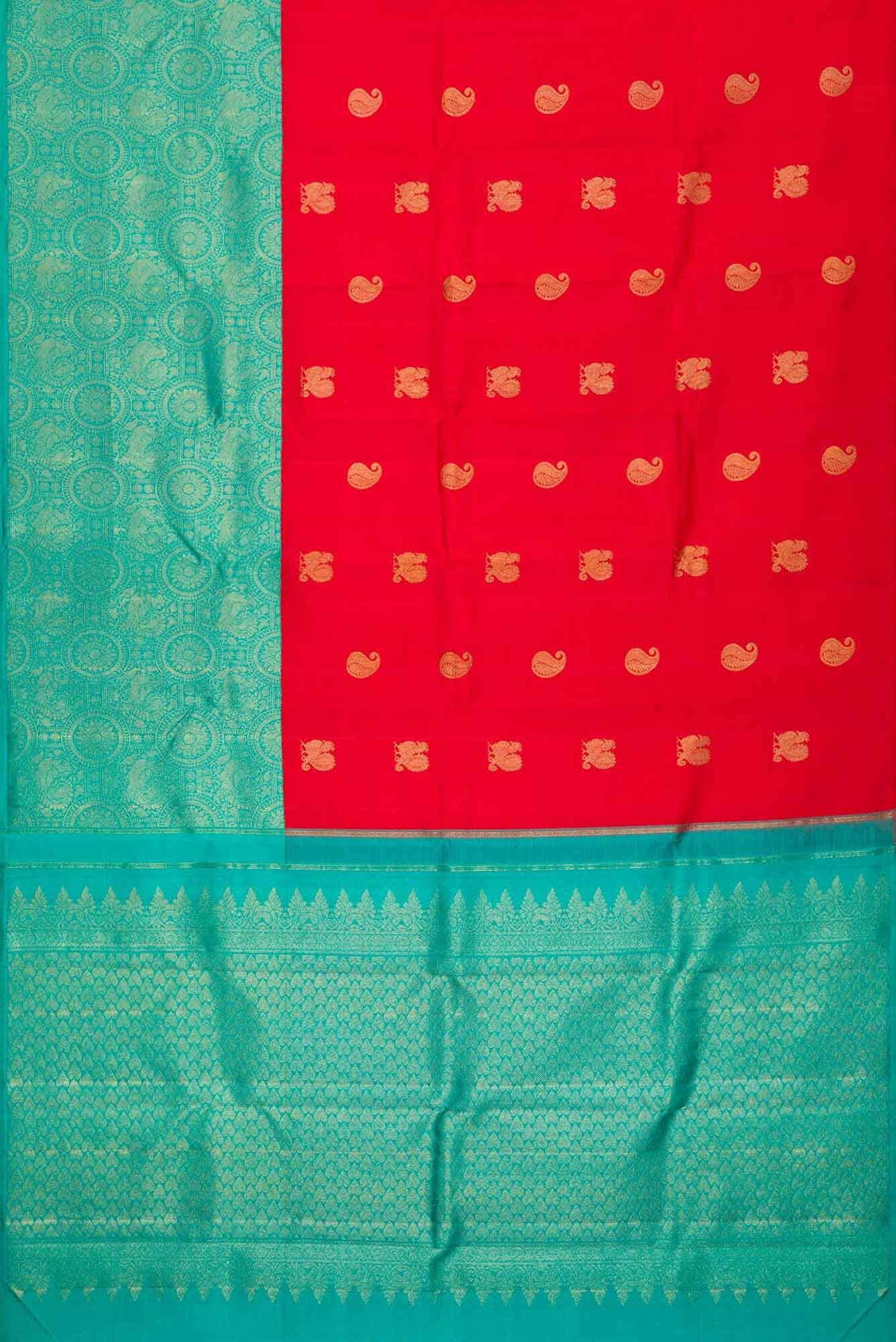 Pure Silk Pure Zari Red Dual Tone Kanjivaram Saree - Image 4