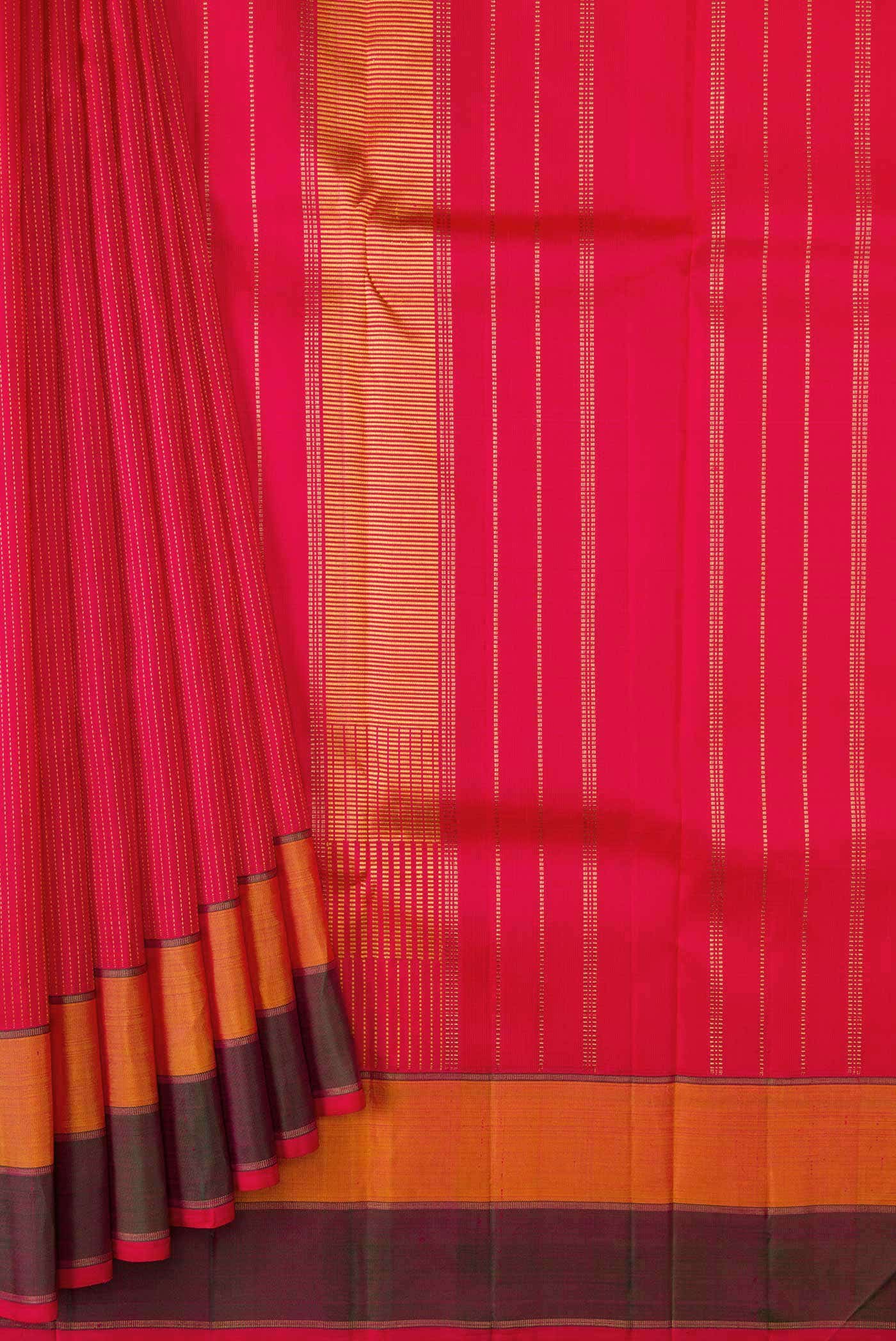 Pure Silk Pure Zari Red Dual Tone Kanchipuram Saree - Image 2