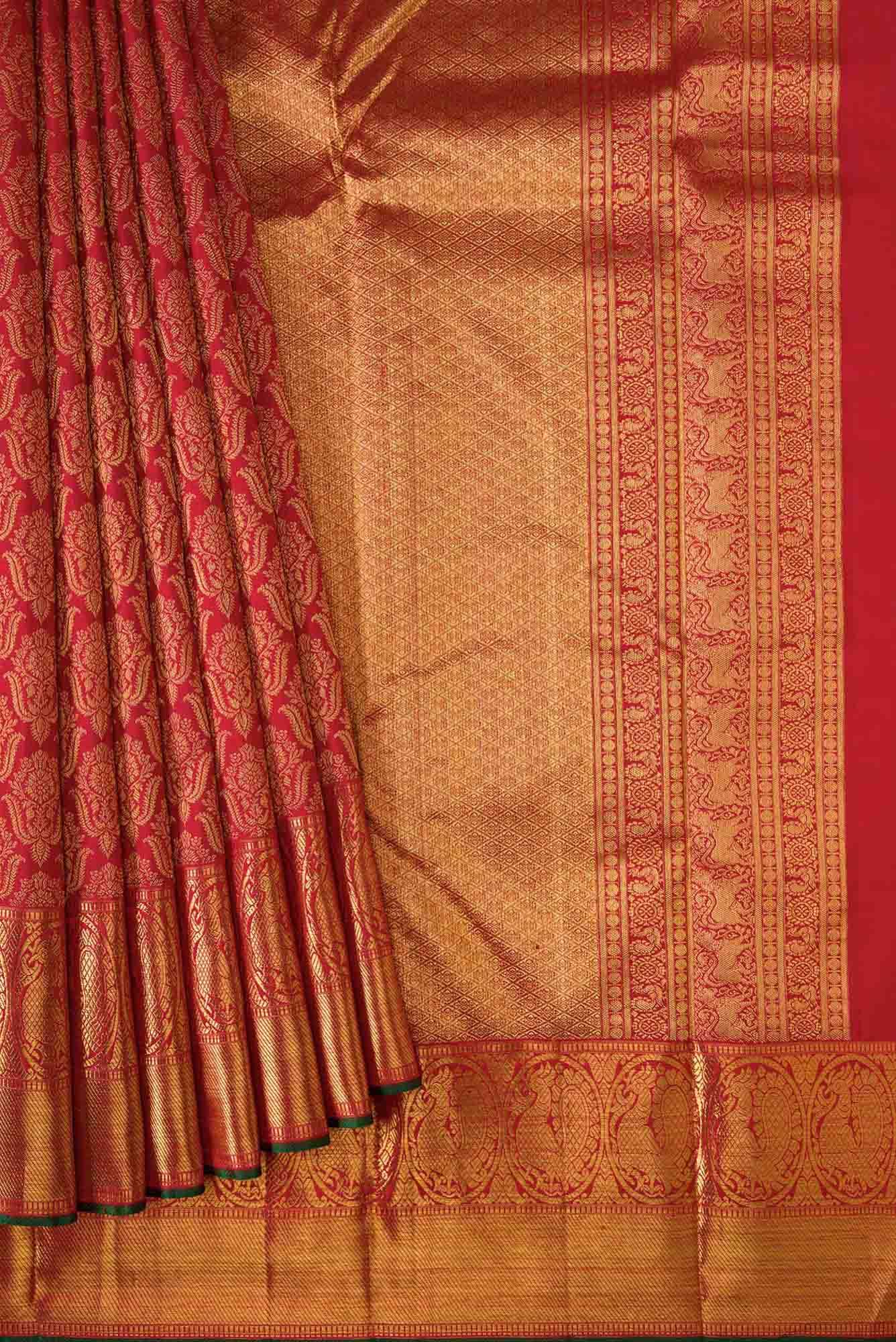 Pure Silk Pure Zari Red Dual Tone Kanjivaram Saree - Image 2