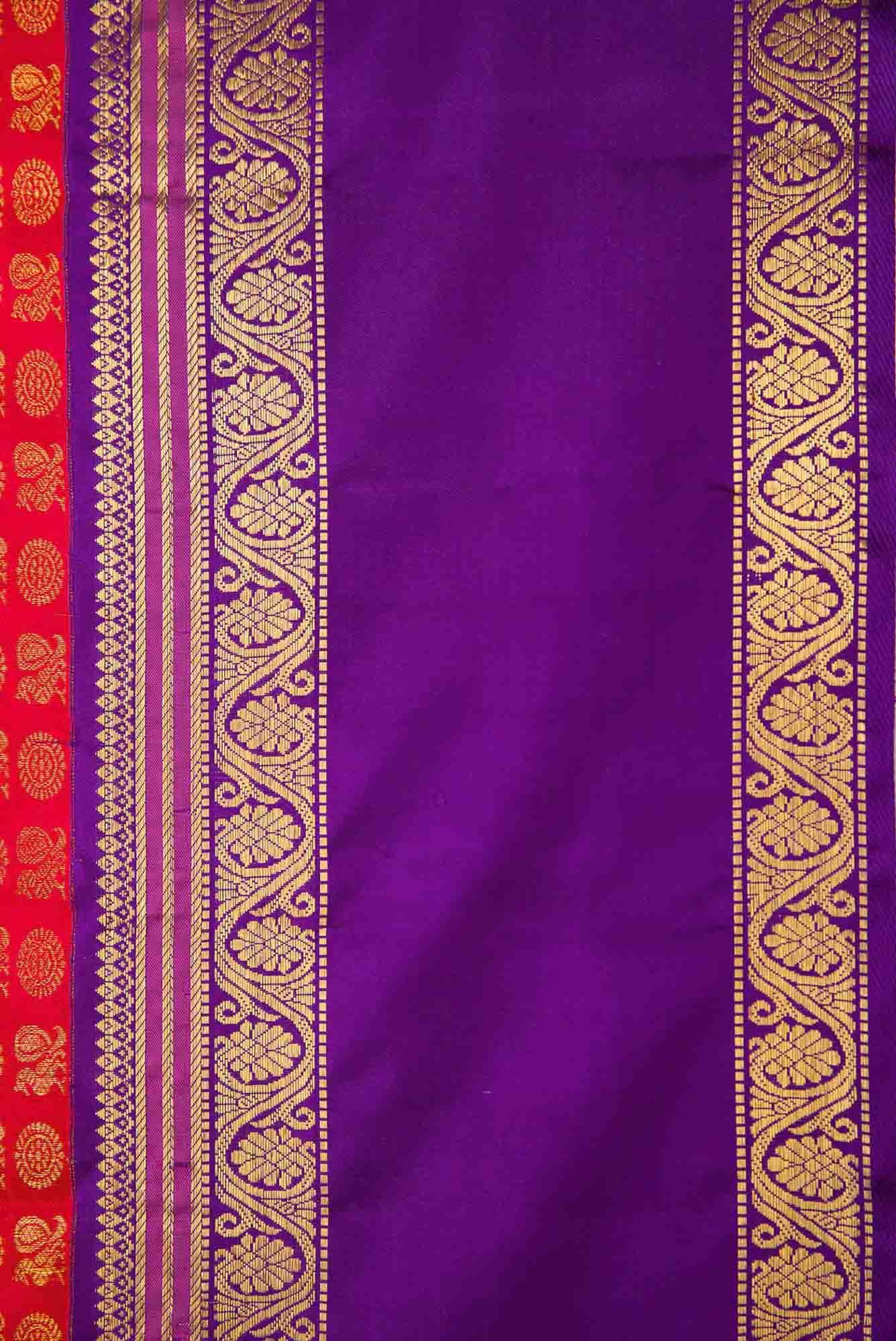 Pure Silk Pure Zari Red Dual Tone Kanjivaram Saree - Image 5