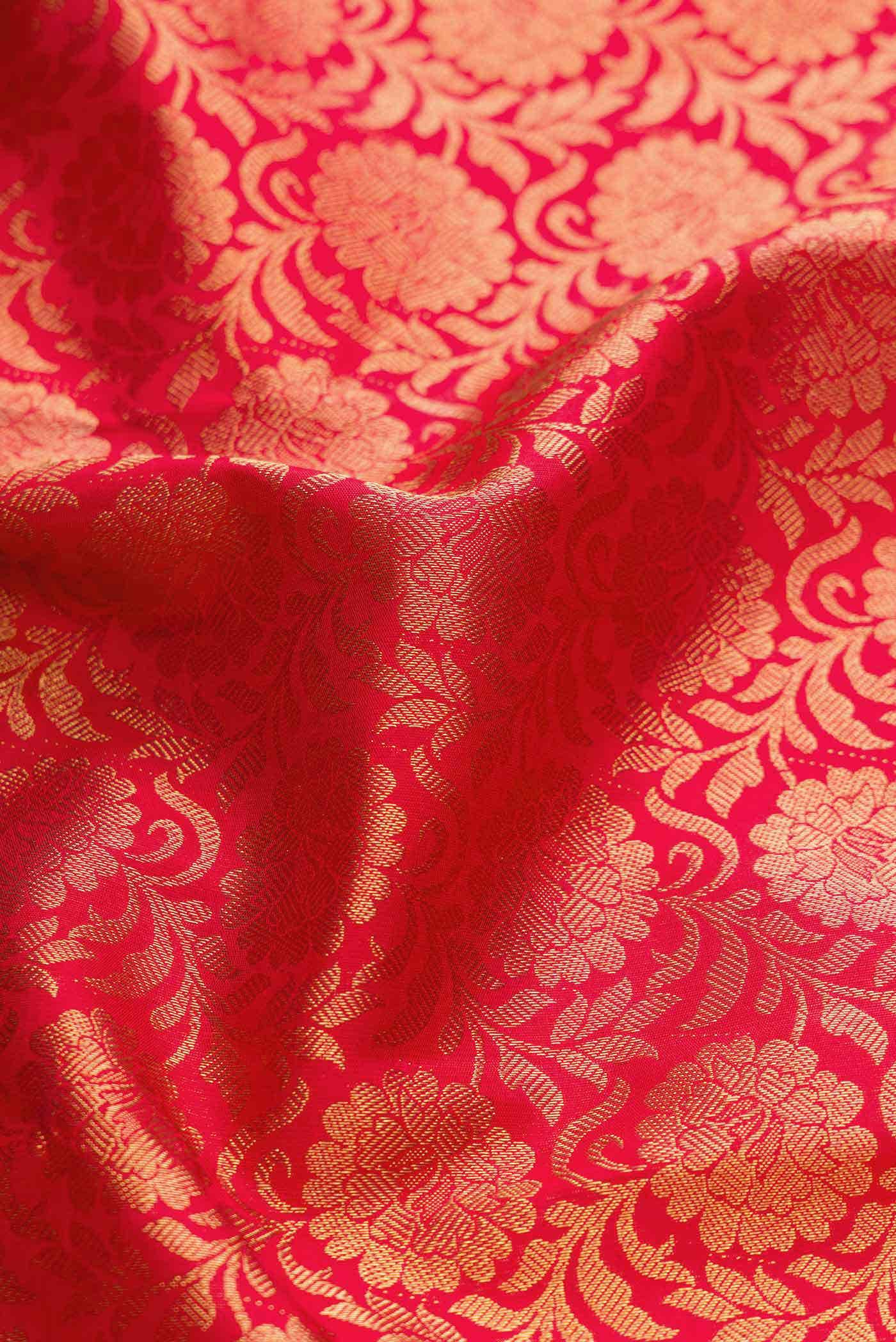 Pure Silk Pure Zari Red Dual Tone Kanjivaram Saree - Image 3