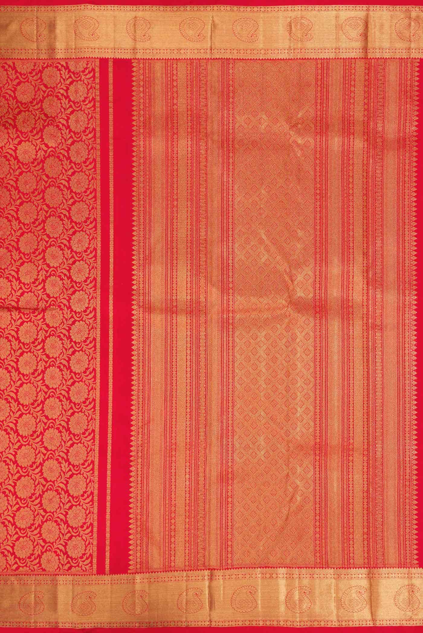 Pure Silk Pure Zari Red Dual Tone Kanjivaram Saree - Image 5