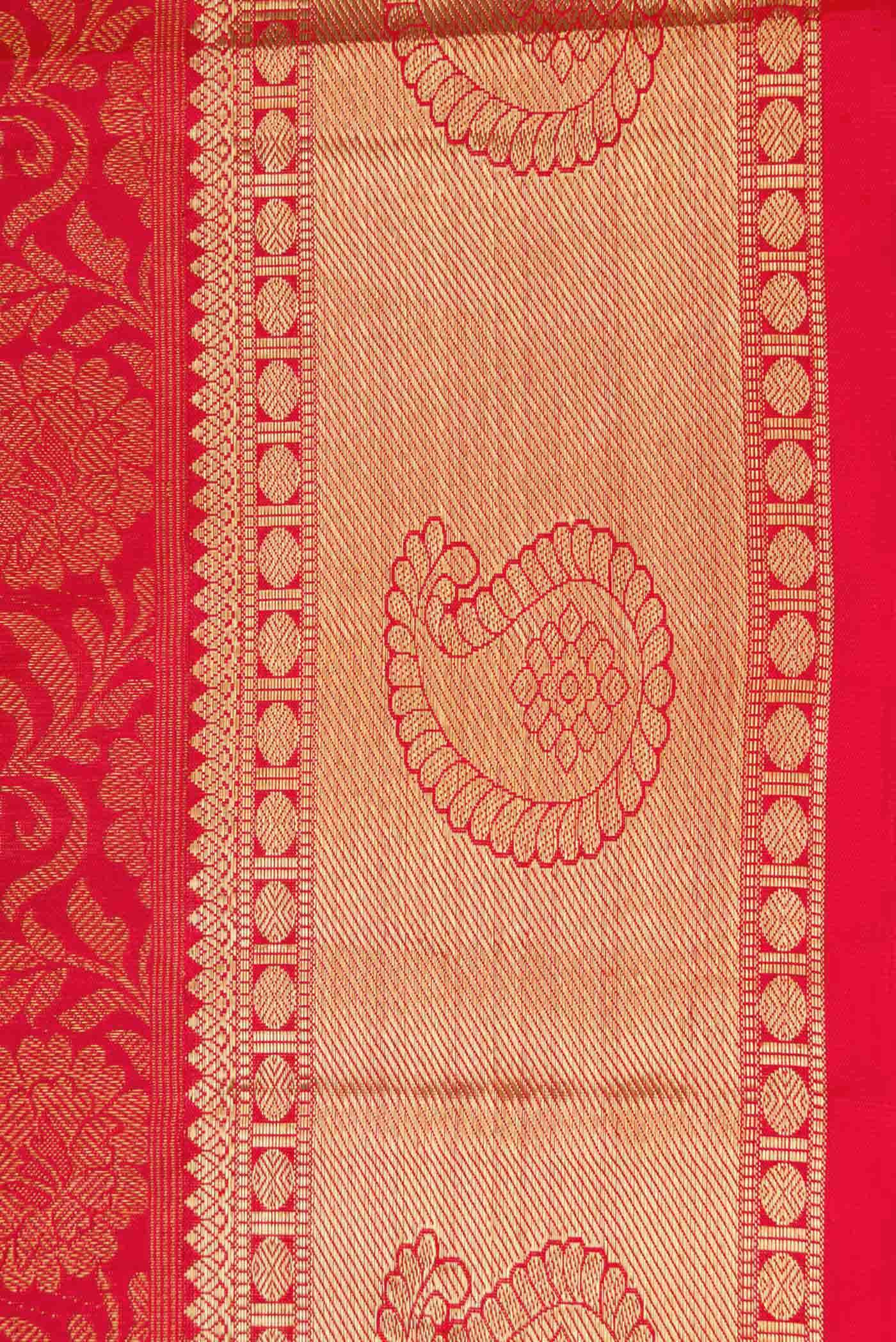 Pure Silk Pure Zari Red Dual Tone Kanjivaram Saree - Image 6