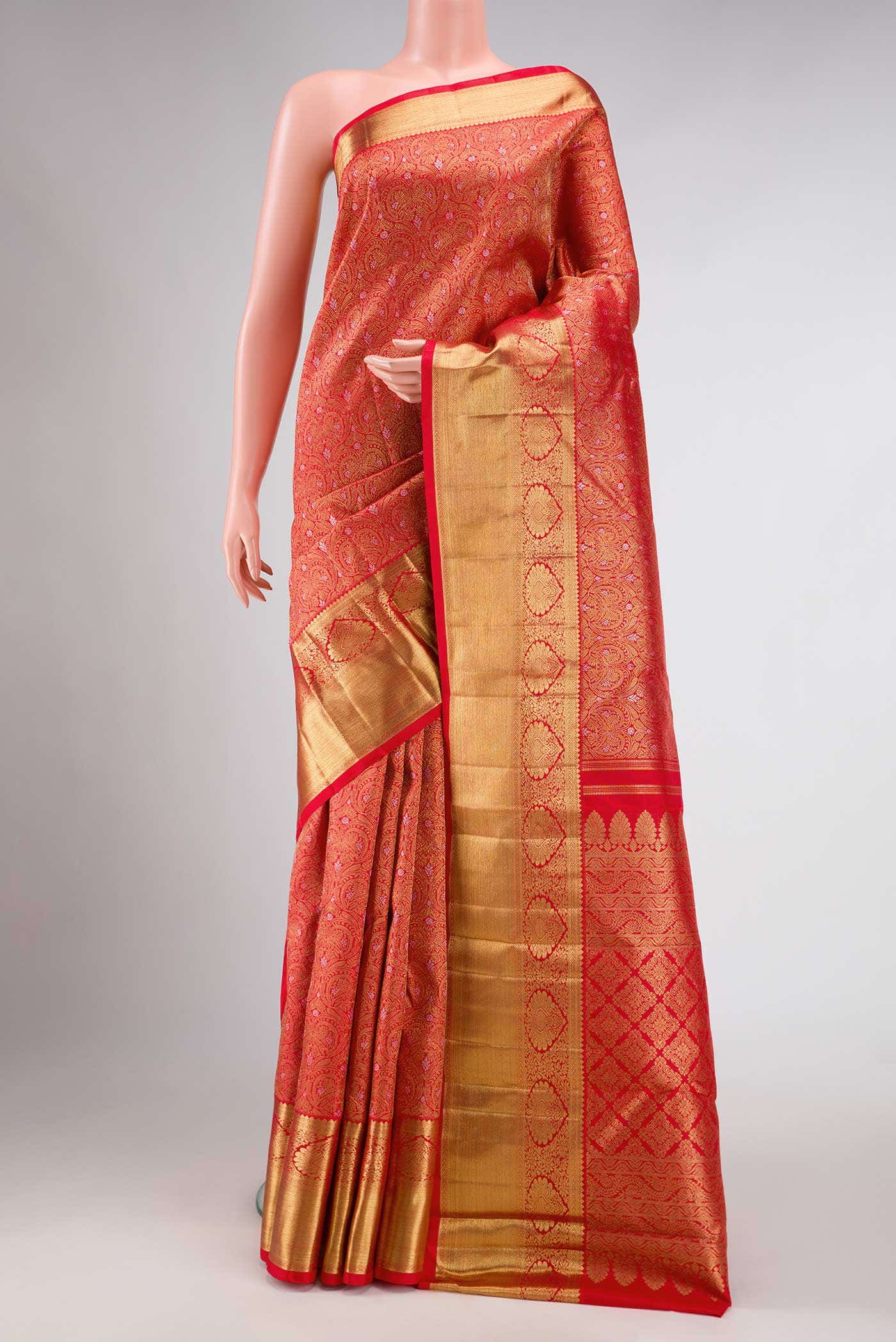 Pure Silk Pure Zari Red Dual Tone Kanjivaram Saree
