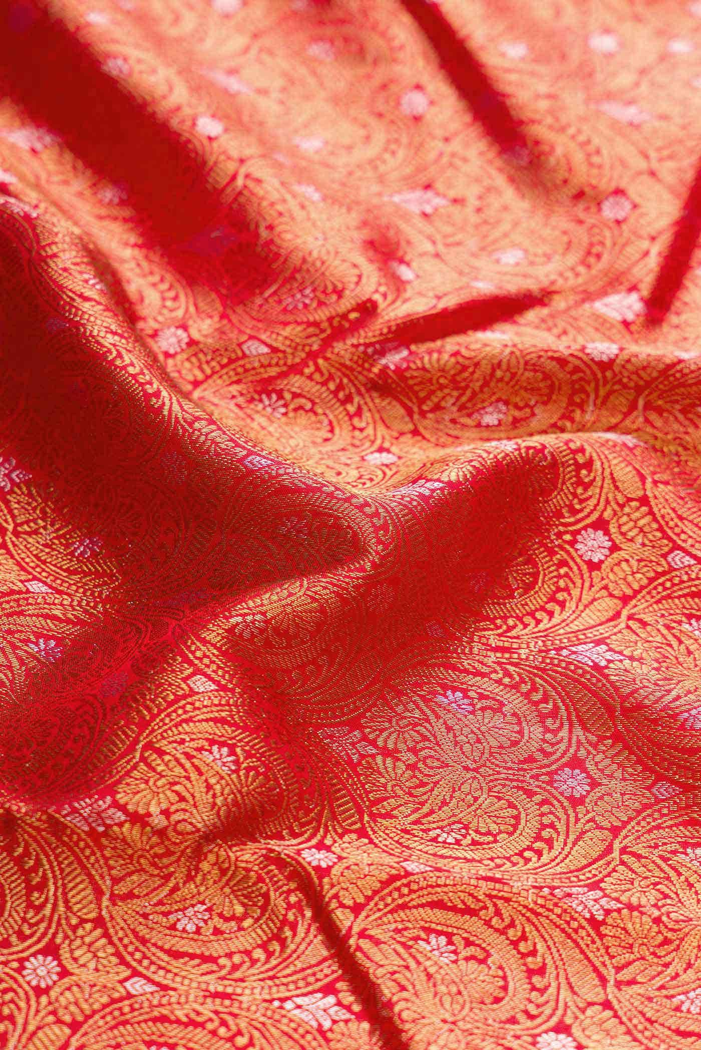 Pure Silk Pure Zari Red Dual Tone Kanjivaram Saree - Image 3