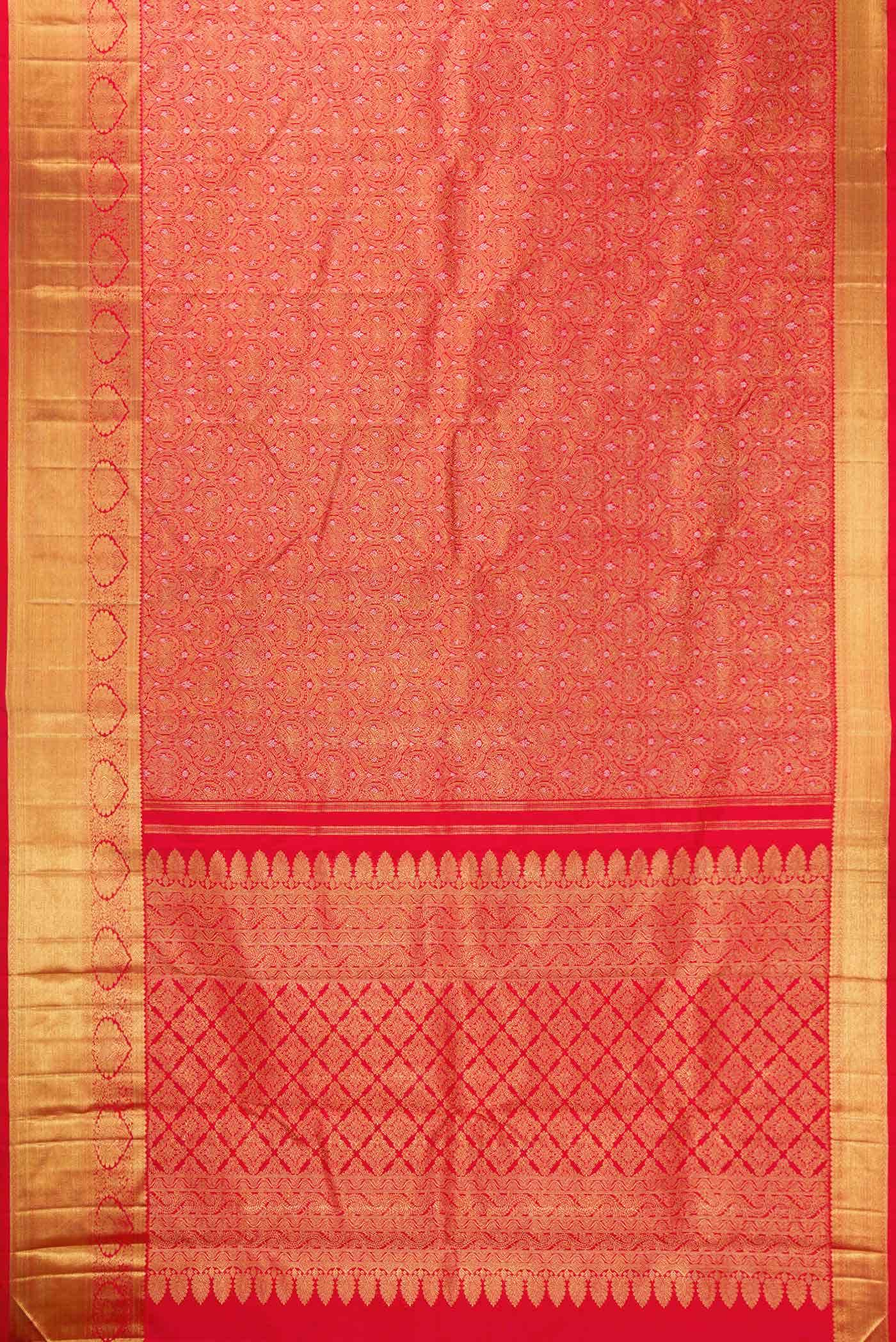 Pure Silk Pure Zari Red Dual Tone Kanjivaram Saree - Image 4