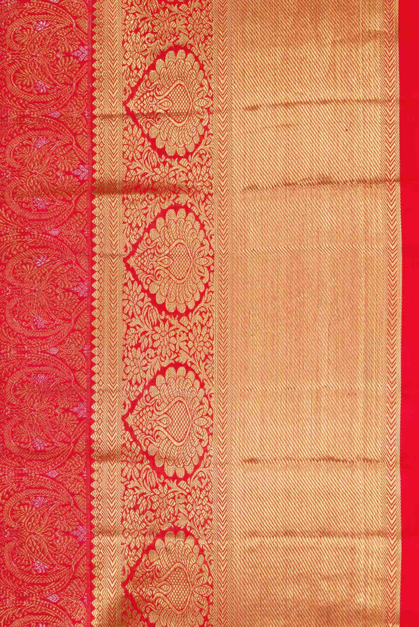 Pure Silk Pure Zari Red Dual Tone Kanjivaram Saree - Image 6