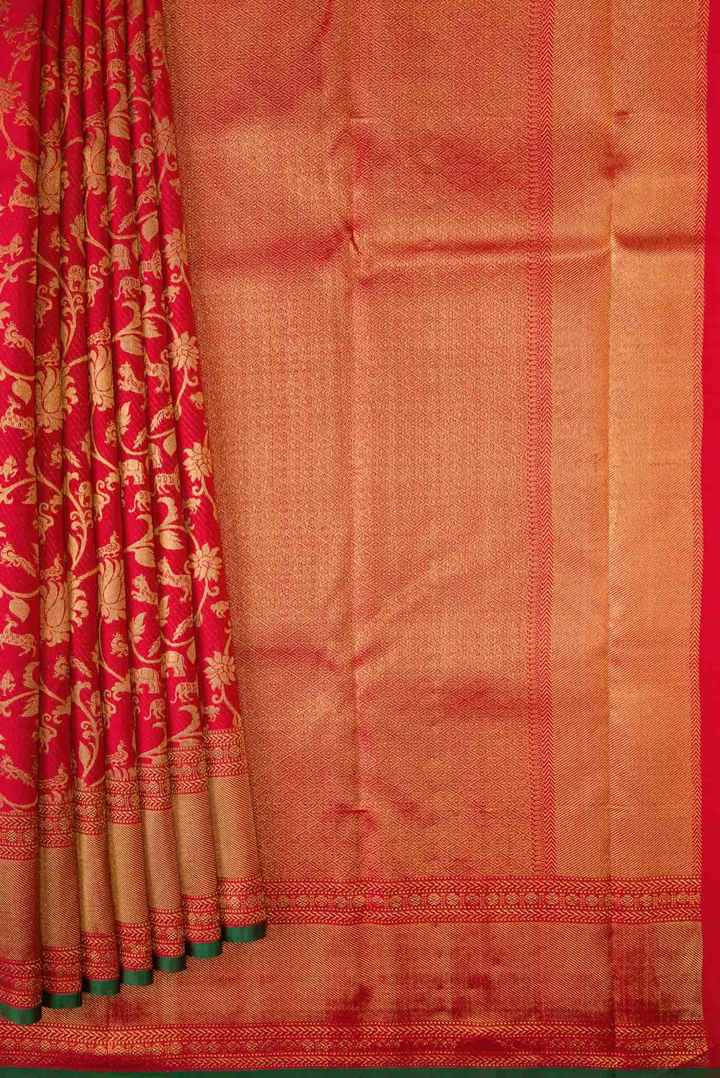 Pure Silk Pure Zari Red Dual Tone Kanjivaram Saree - Image 2