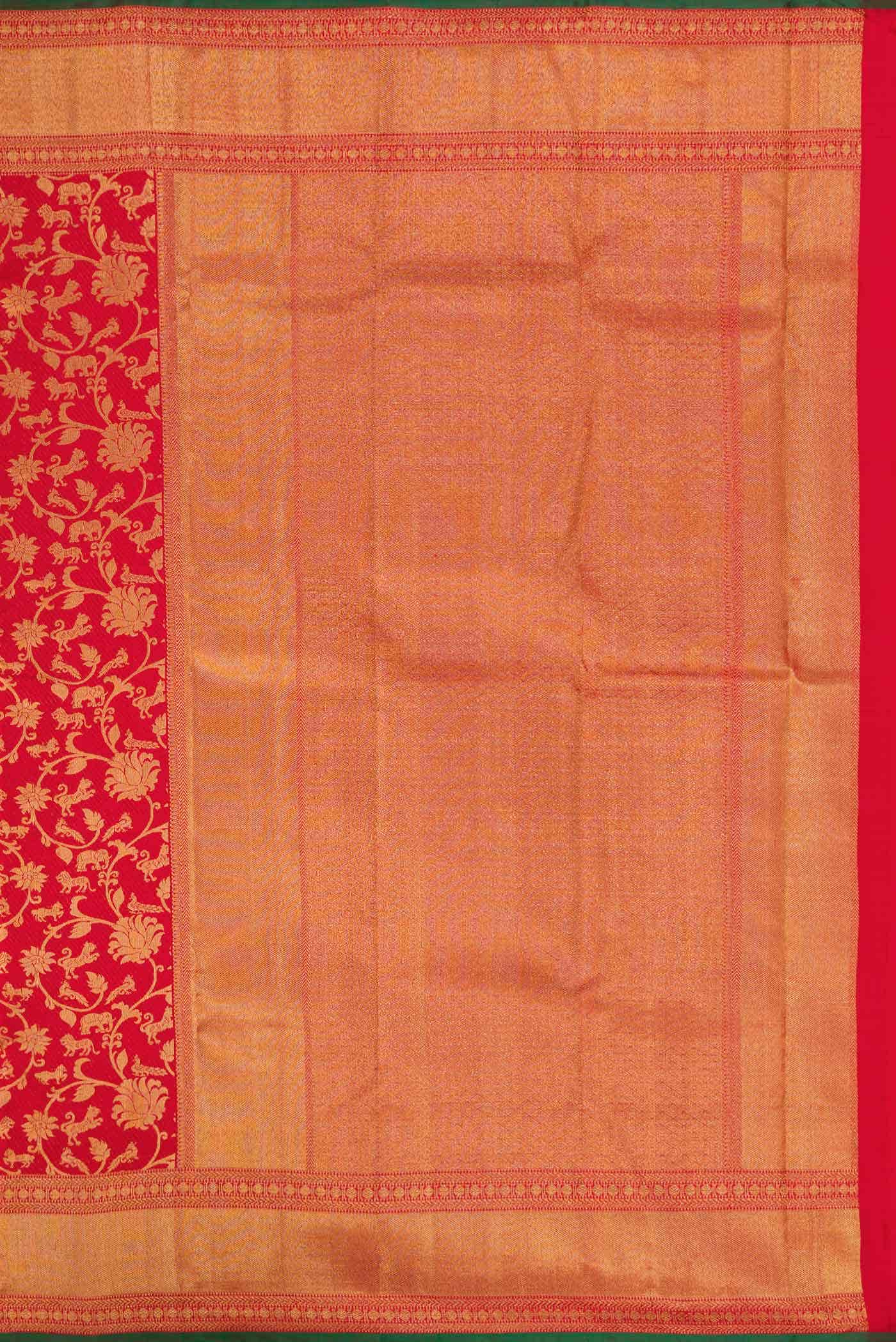 Pure Silk Pure Zari Red Dual Tone Kanjivaram Saree - Image 5