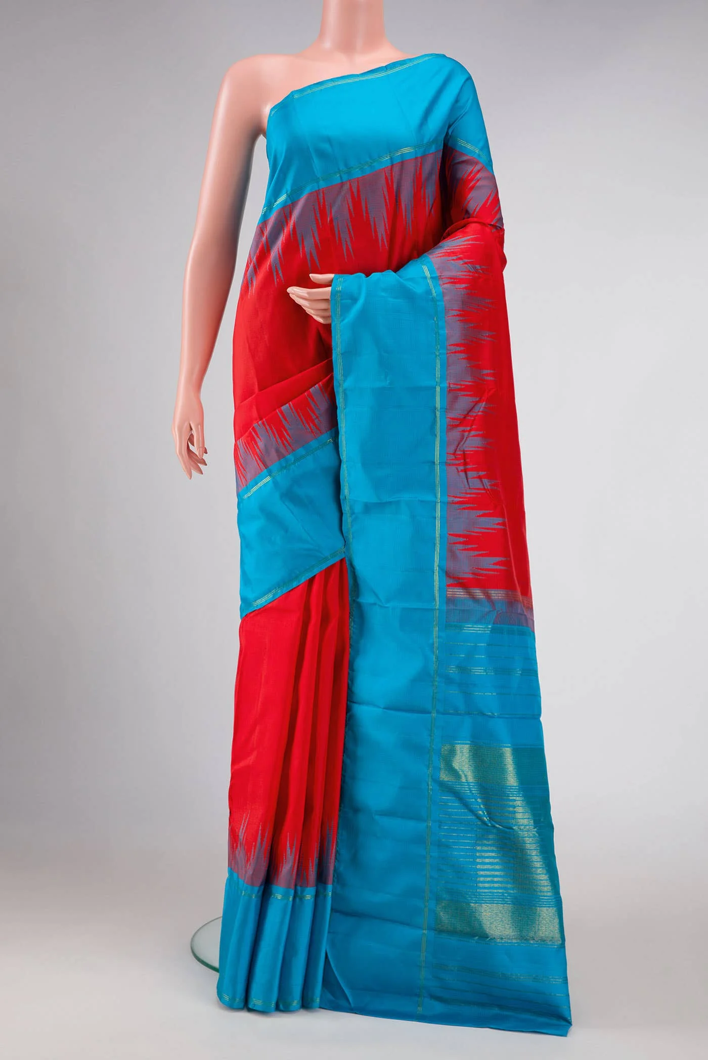 Pure Silk Pure Zari Red Dual Tone Kanjivaram Saree