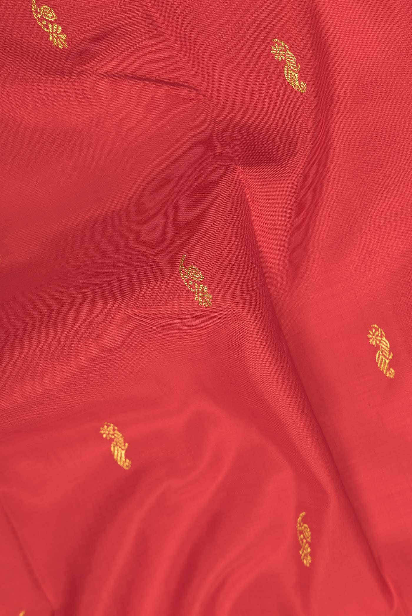 Pure Silk Pure Zari Red Dual Tone Kanjivaram Saree - Image 3