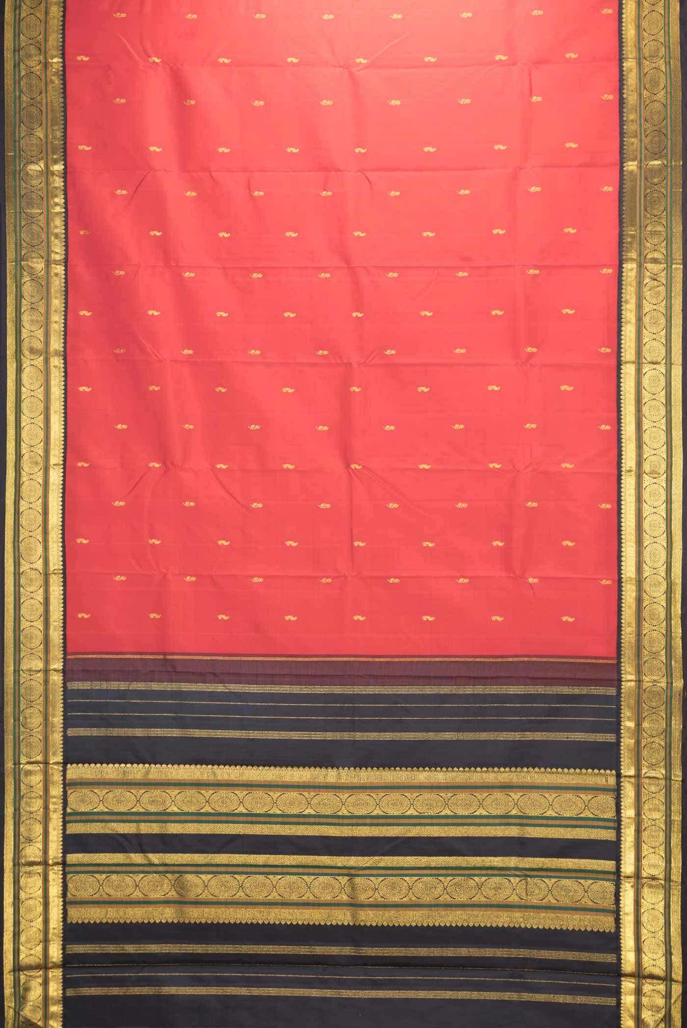 Pure Silk Pure Zari Red Dual Tone Kanjivaram Saree - Image 4