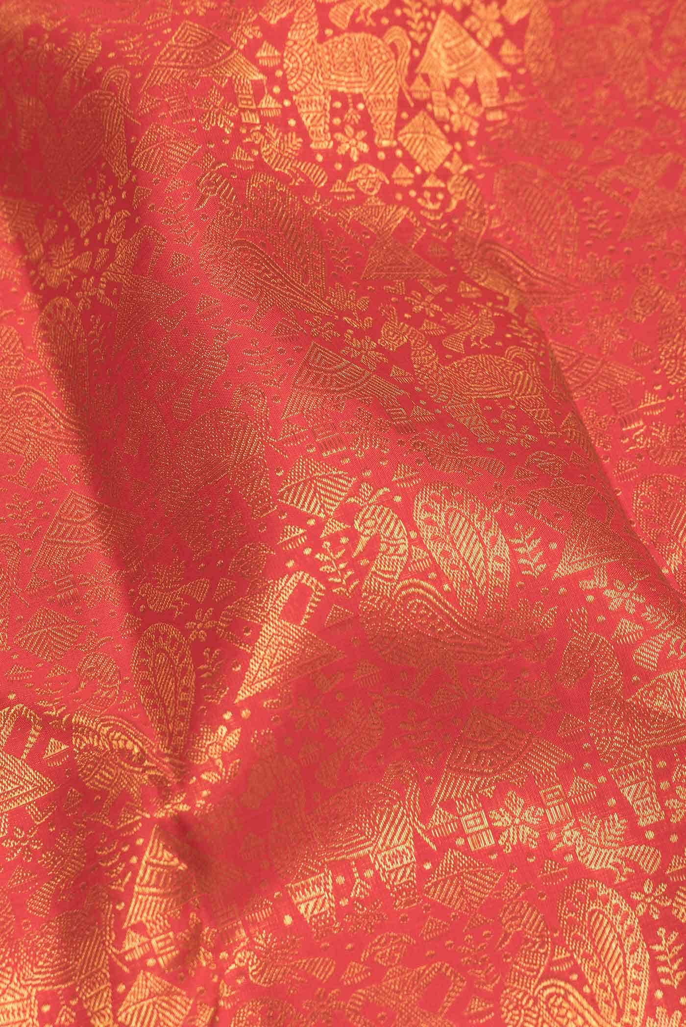 Red Dual Tone Kanchipuram Silk Saree - Image 3