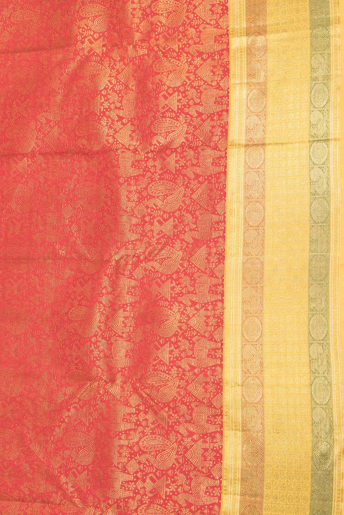 Red Dual Tone Kanchipuram Silk Saree - Image 6