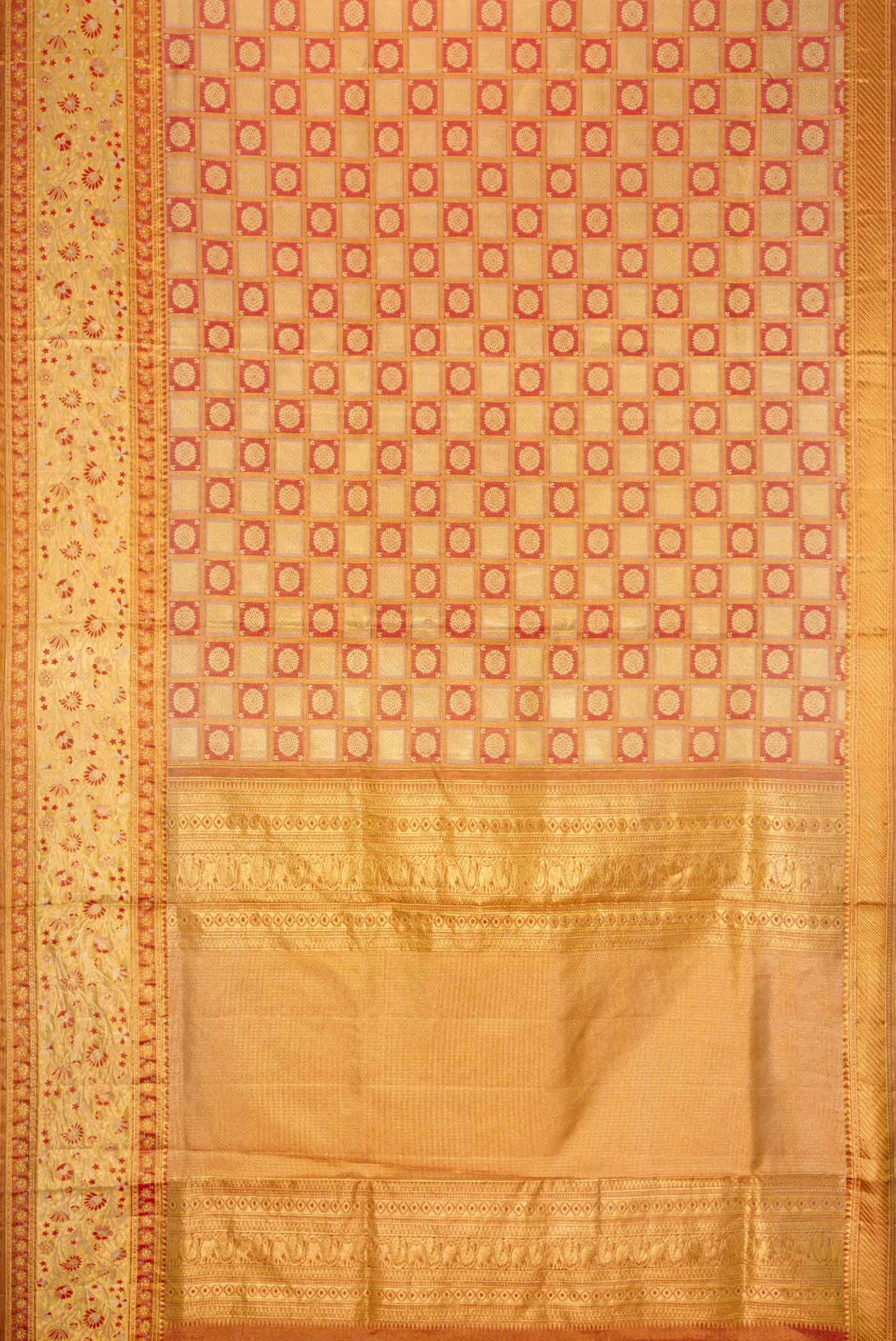 Gold with Red Color Kanchipuram Tissue Silk Saree - Image 6