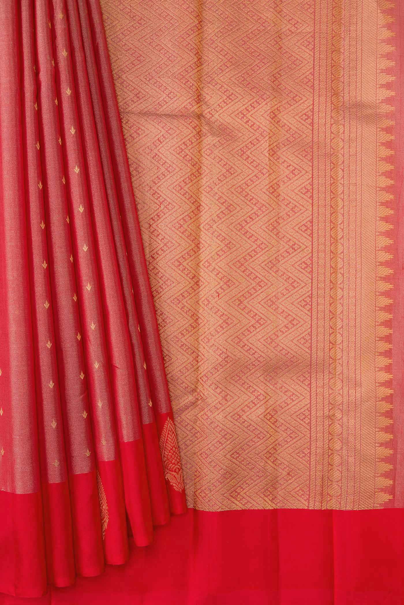 Red Dual Tone Kanchipuram Tissue Silk Saree - Image 4