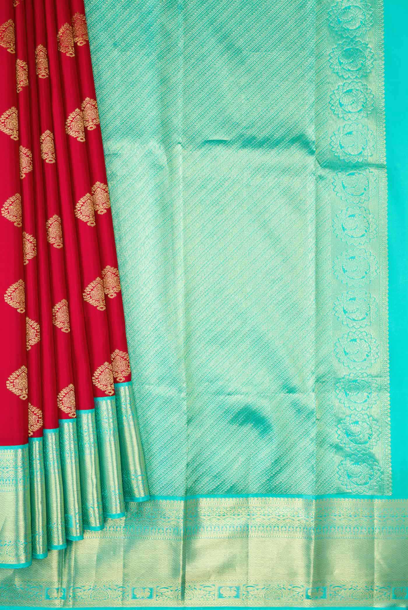 Red Dual Tone Kanjivaram Silk Saree - Image 4