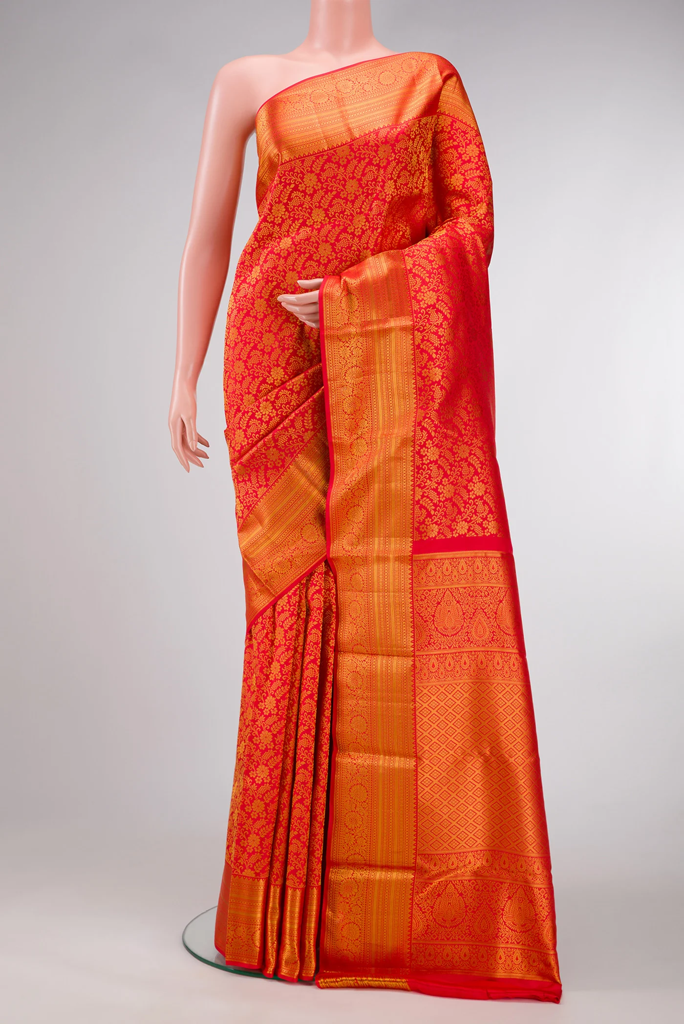 Pink with Red Color Kanjivaram Silk Saree