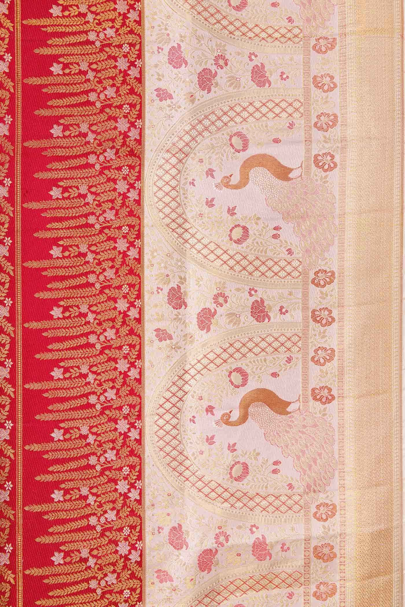 Red Dual Tone Kanjivaram Silk Saree - Image 3
