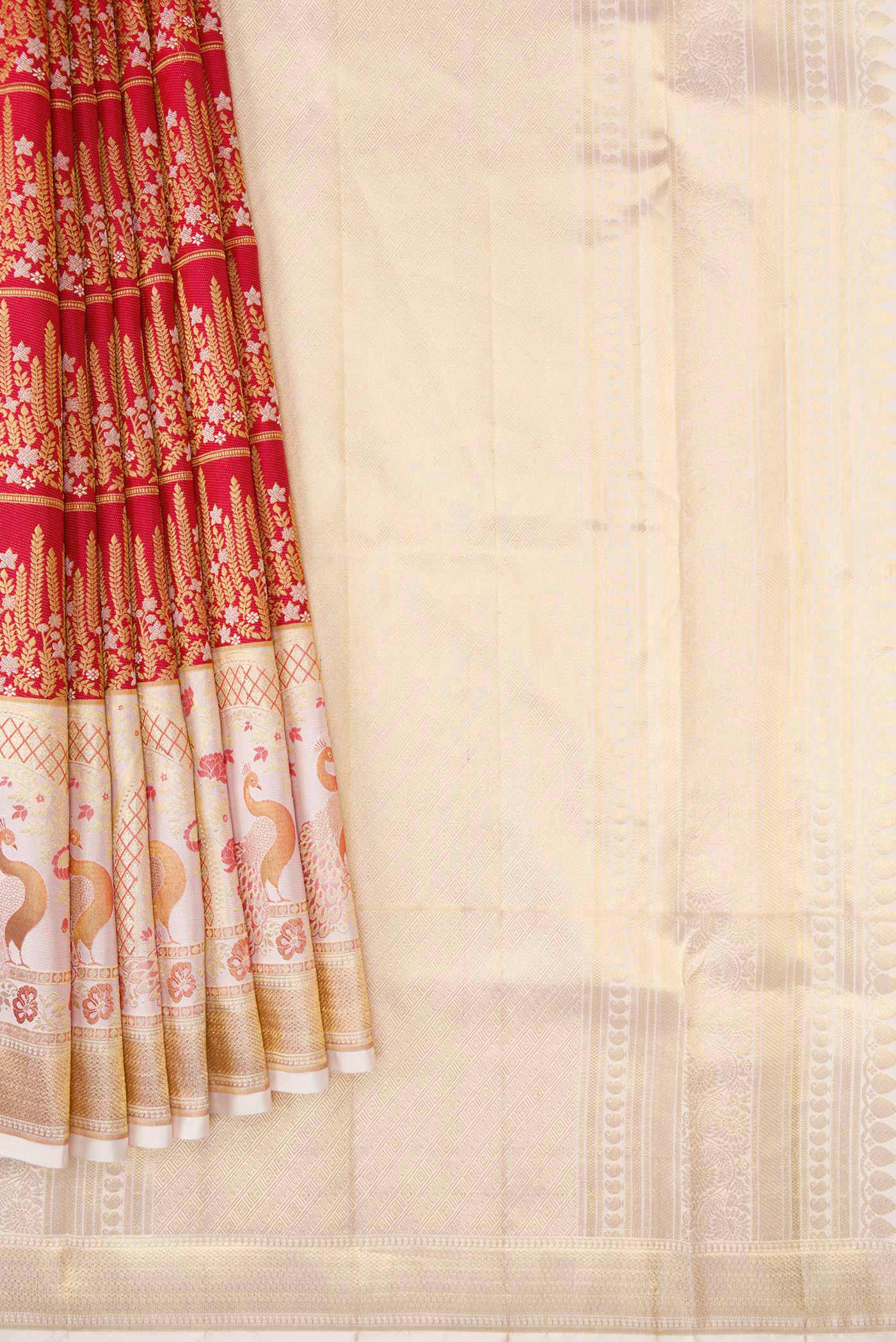 Red Dual Tone Kanjivaram Silk Saree - Image 4