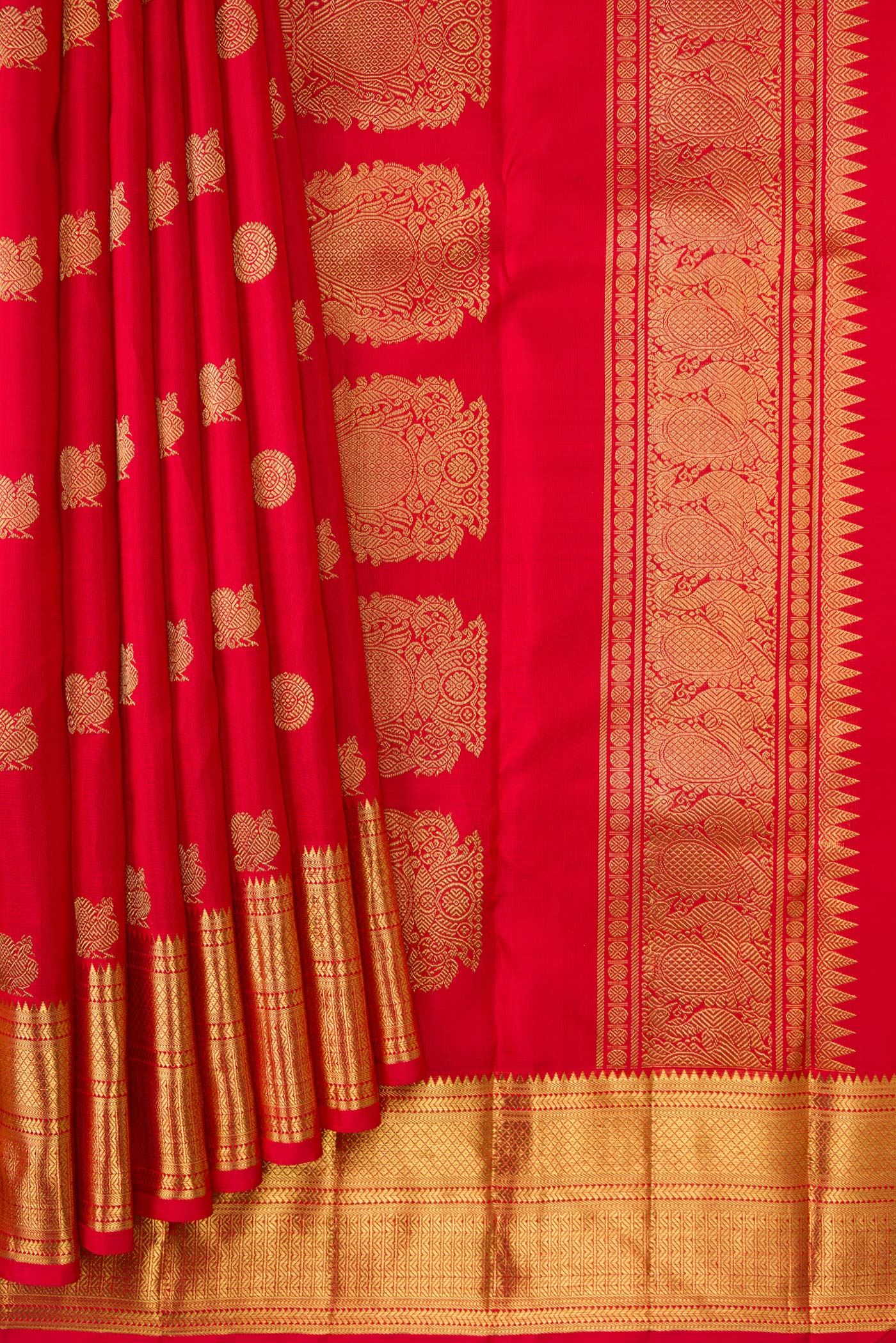 Pure Silk Pure Zari Red Kanjivaram Saree - Image 4