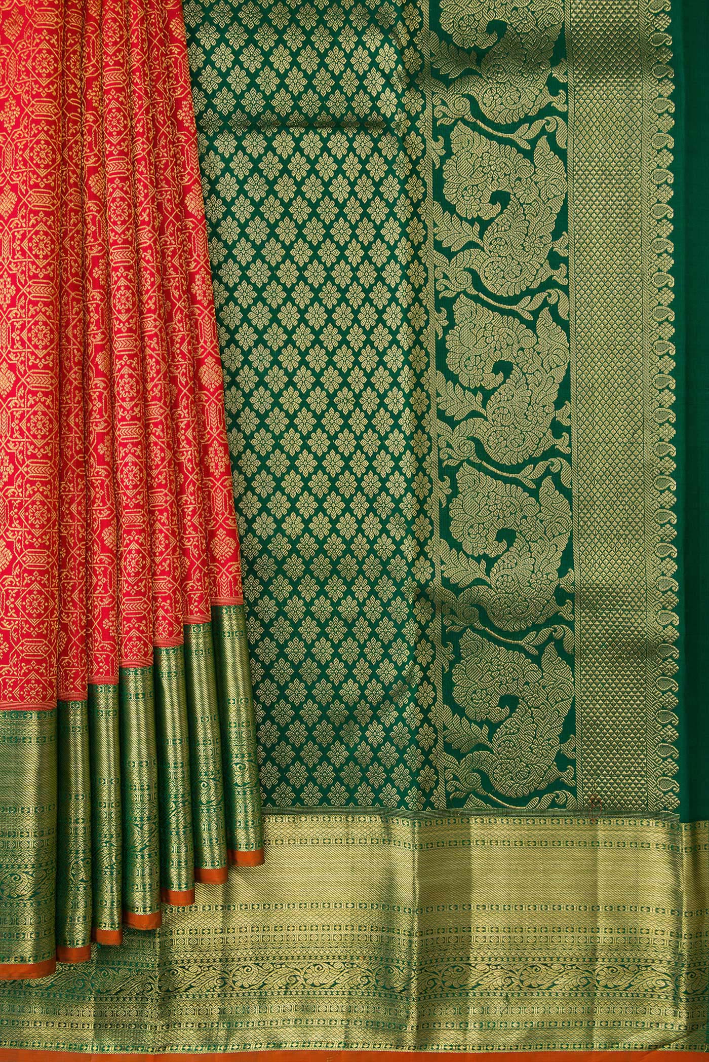 Red Dual Tone Kanjivaram Silk Saree - Image 4
