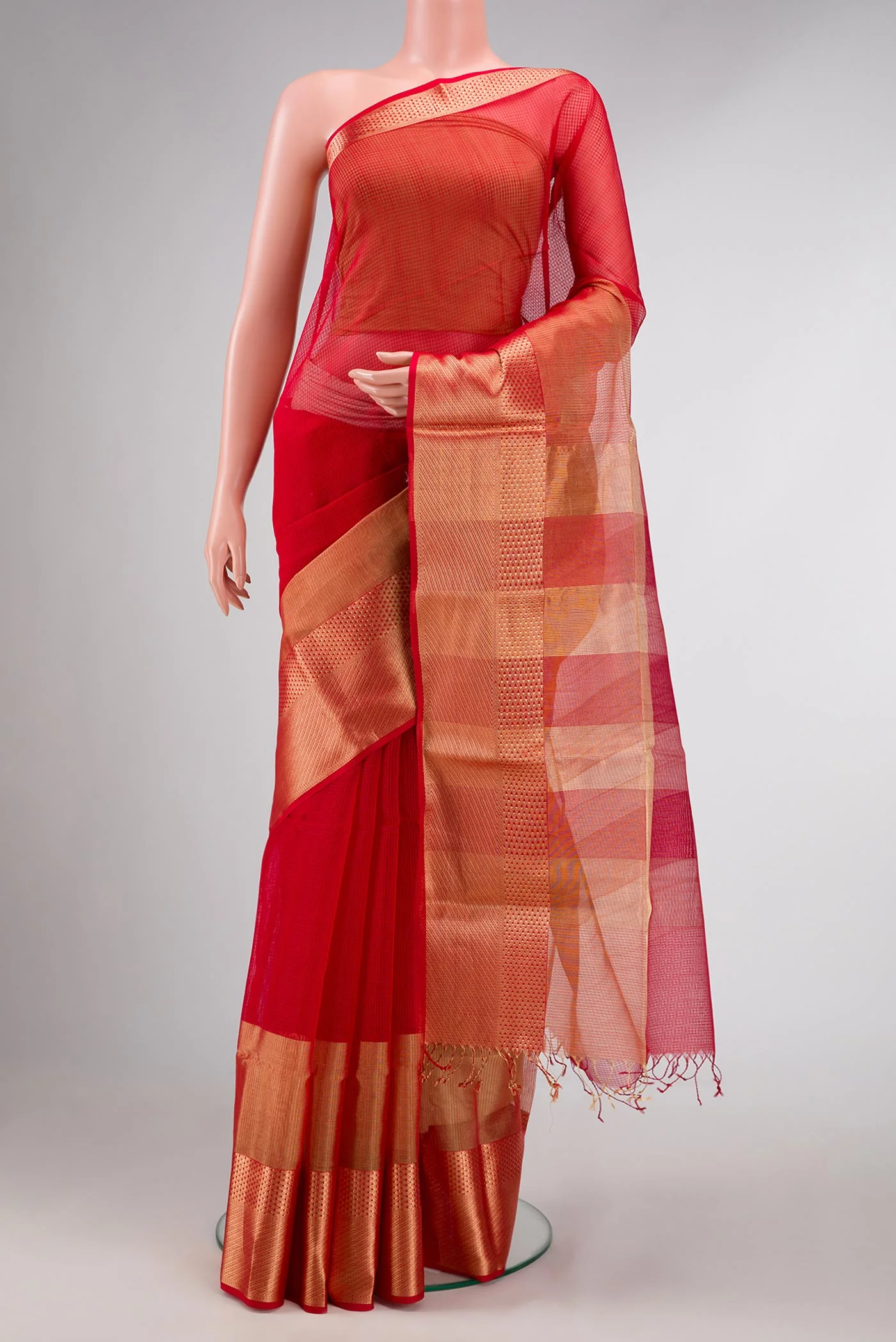 Red Dual Tone Maheshwari Silk Saree