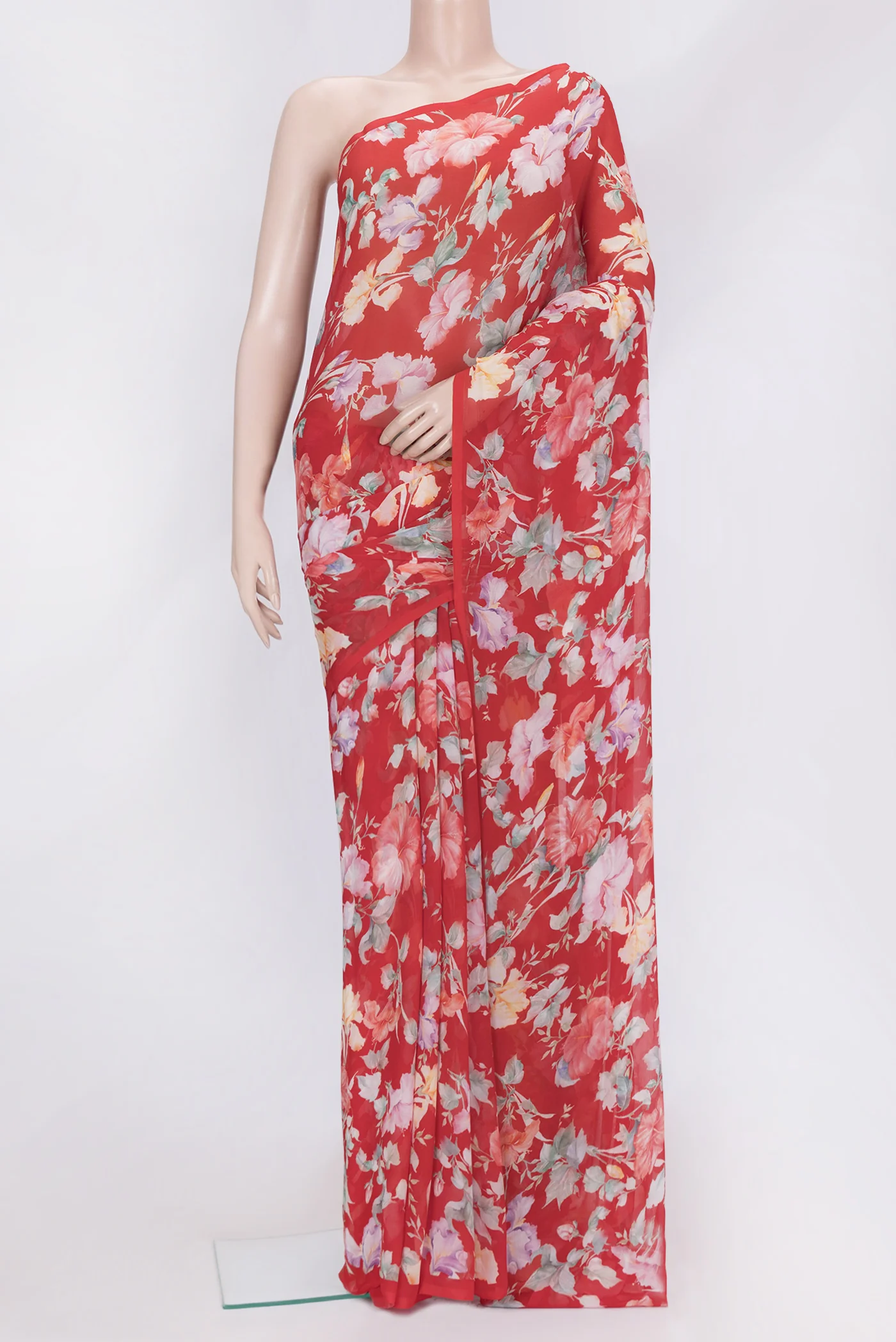 Red Mysore Chiffon Saree