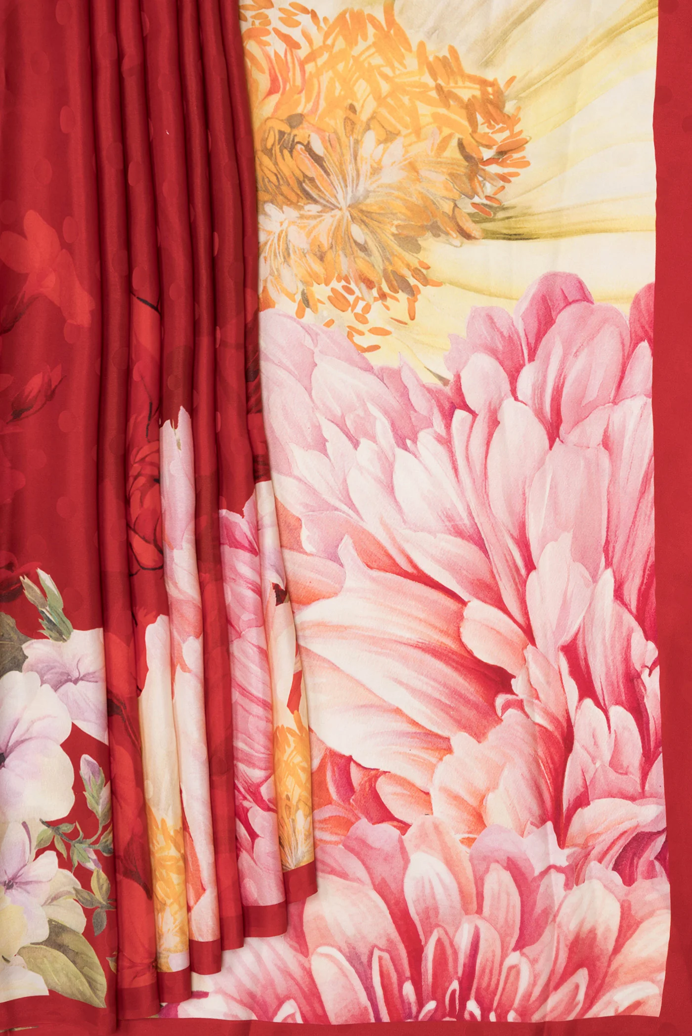 Red Mysore Crepe Saree - Image 4