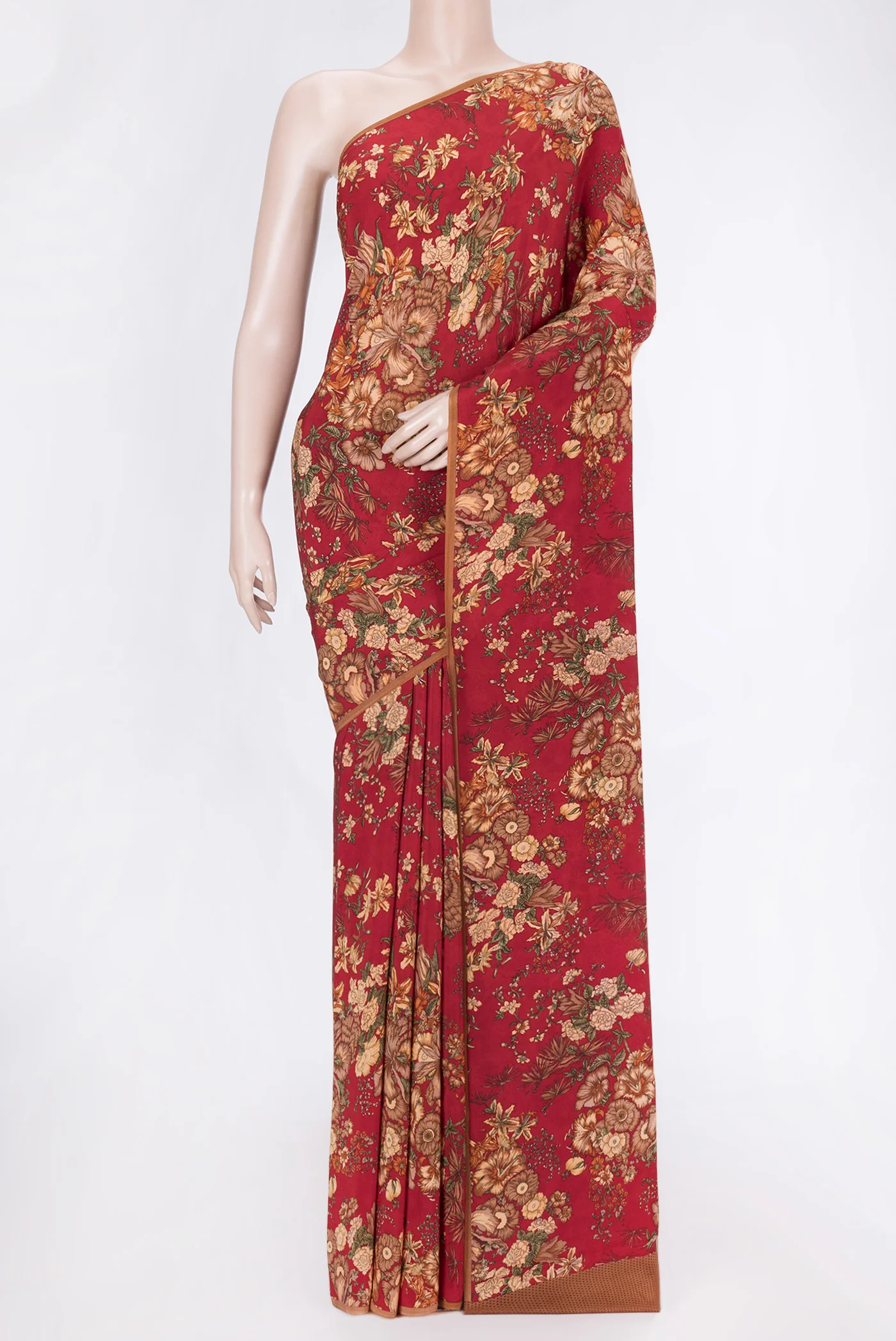 Red Mysore Crepe Saree