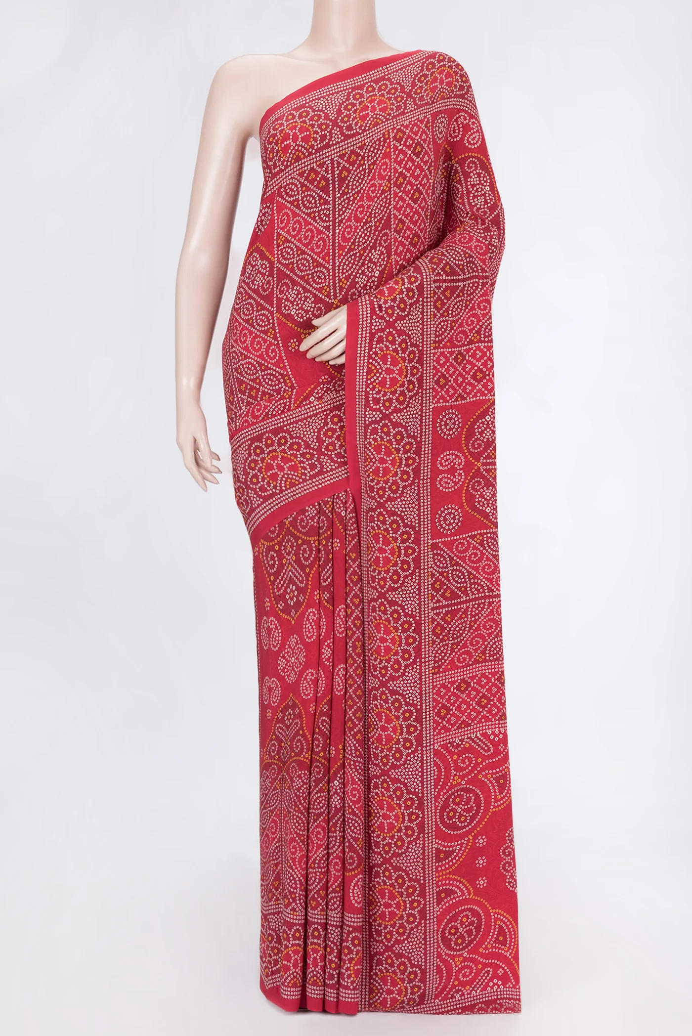 Red Mysore Crepe Saree - Image 2