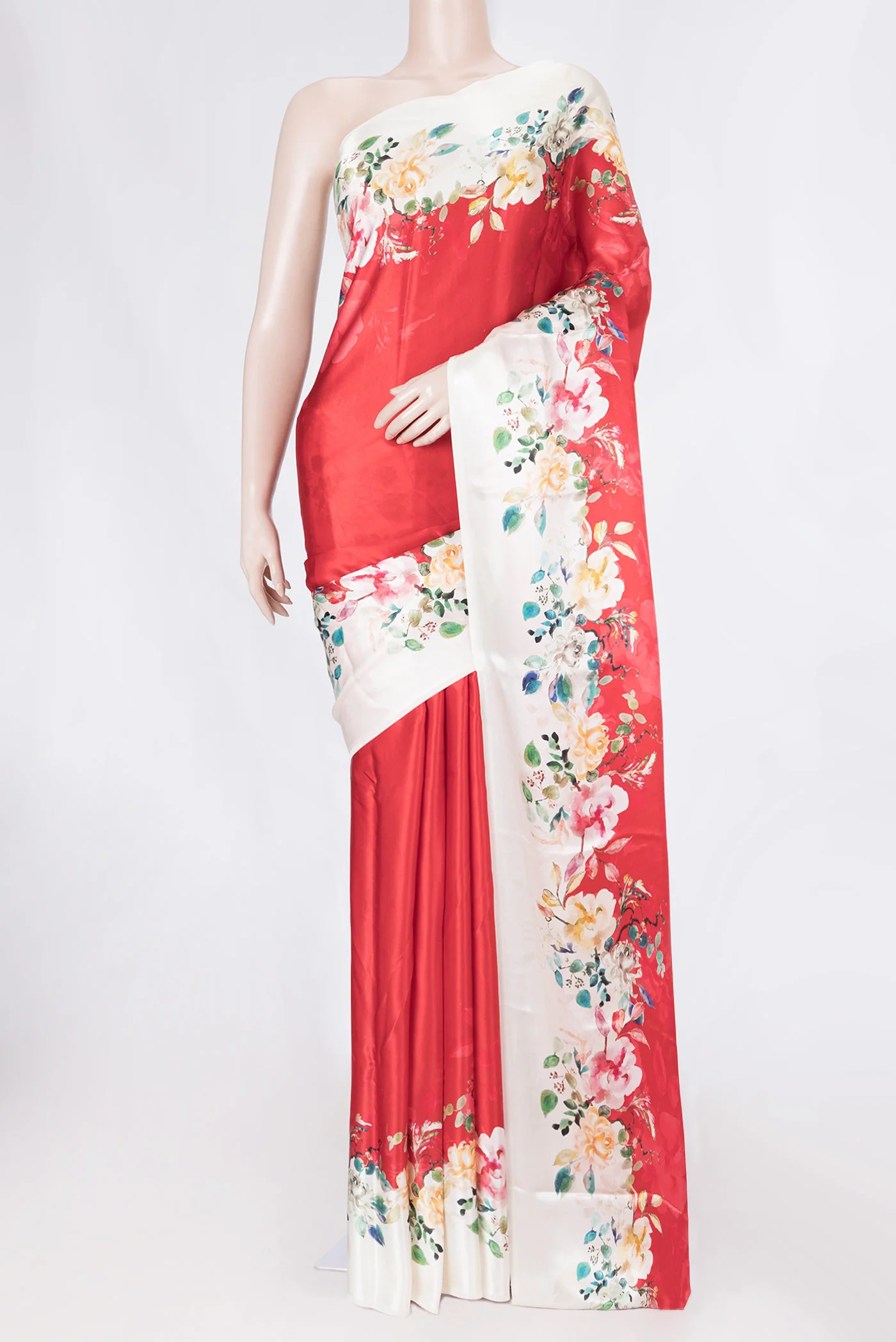 Red Satin Silk Saree
