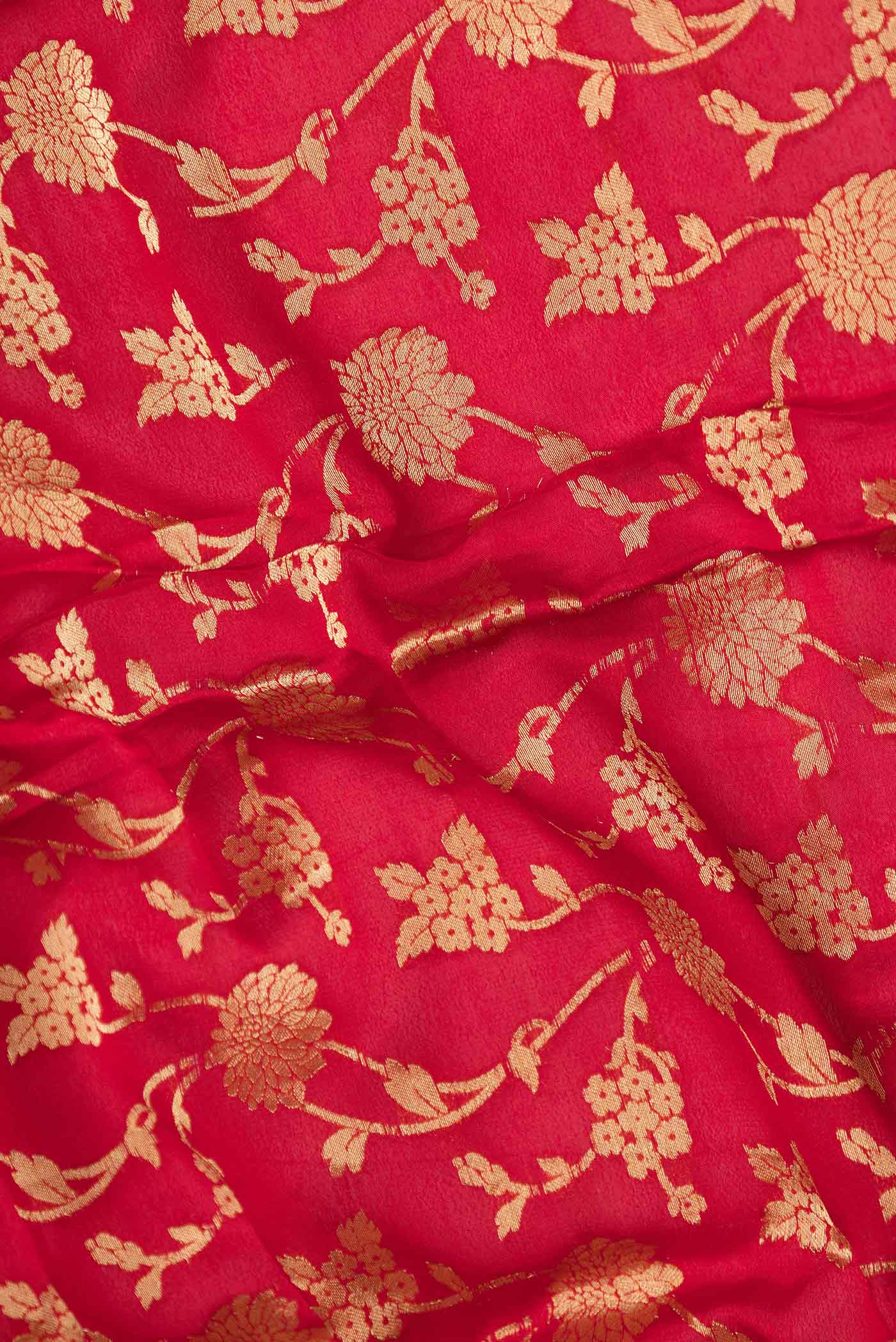 Red Mysore Crepe Saree - Image 2