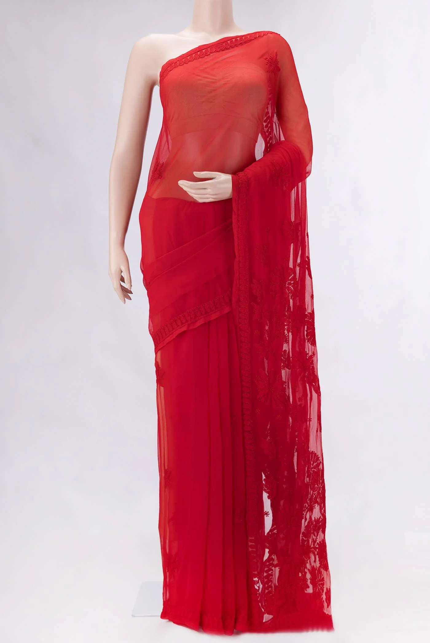 Red Dual Tone Mysore Georgette Saree