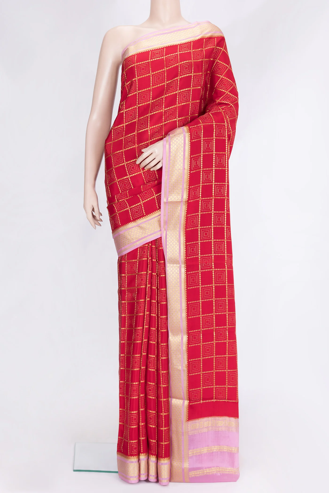 Red Mysore Crepe Saree
