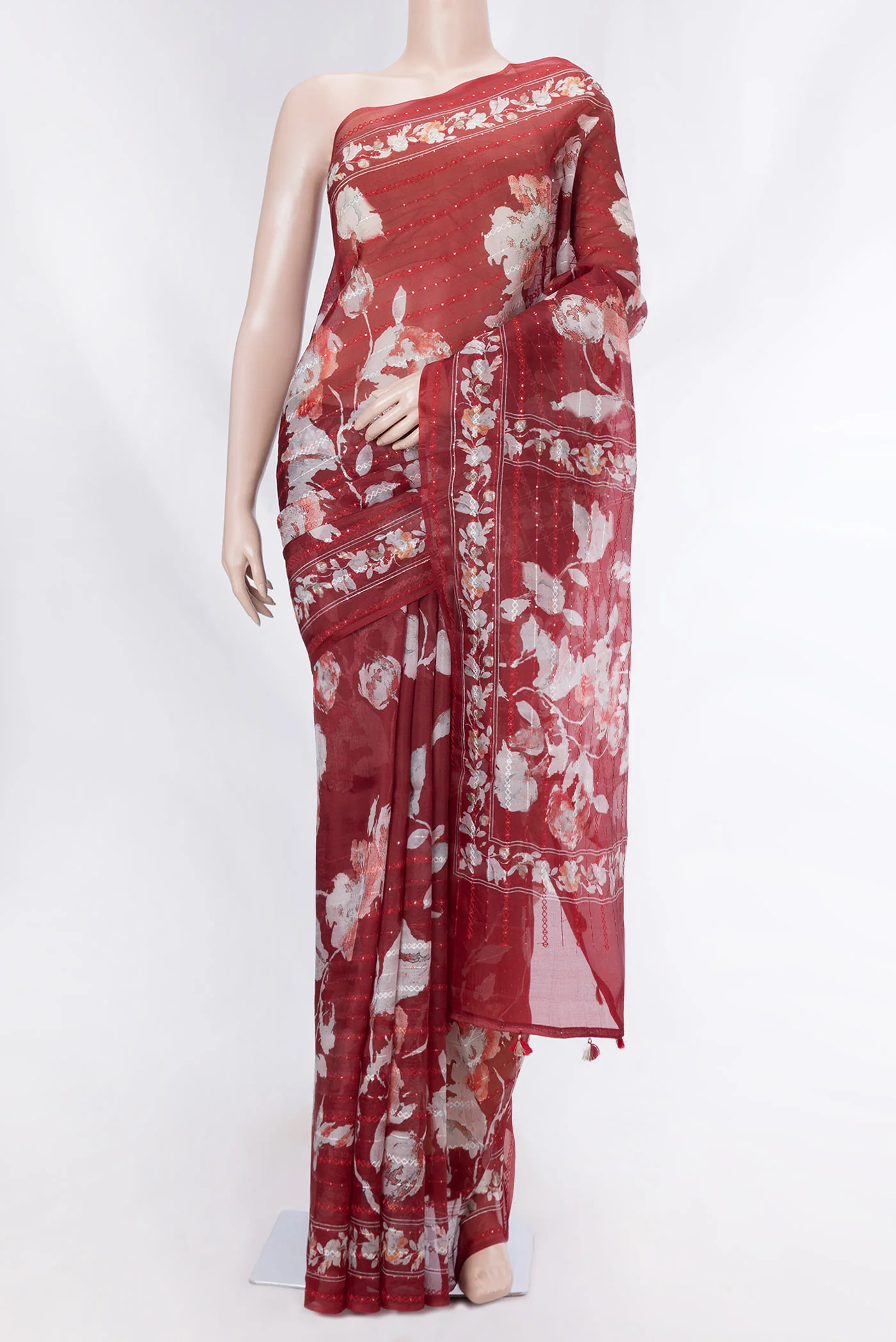 Maroon Organza Silk Saree
