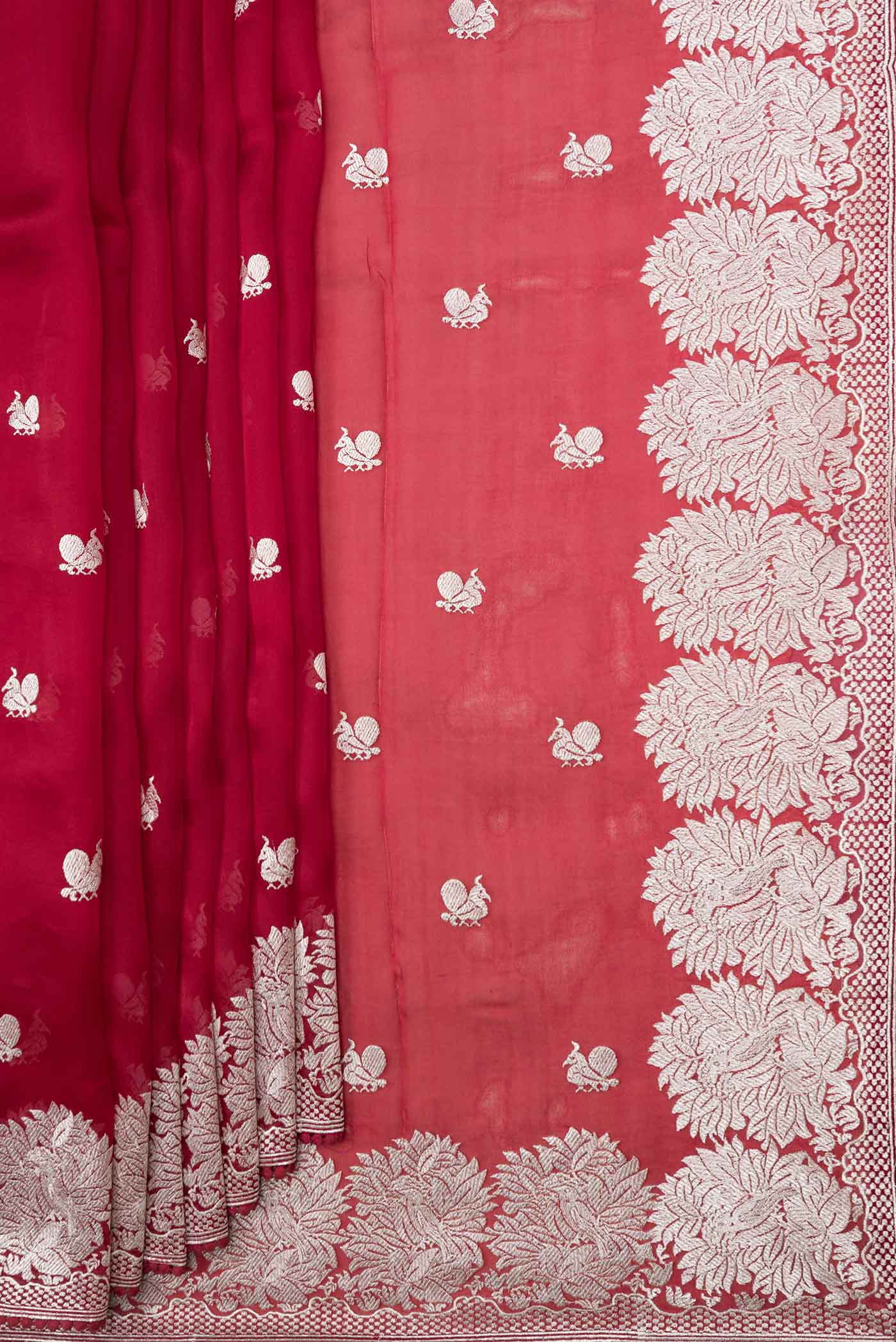 Red Organza Silk Saree - Image 4