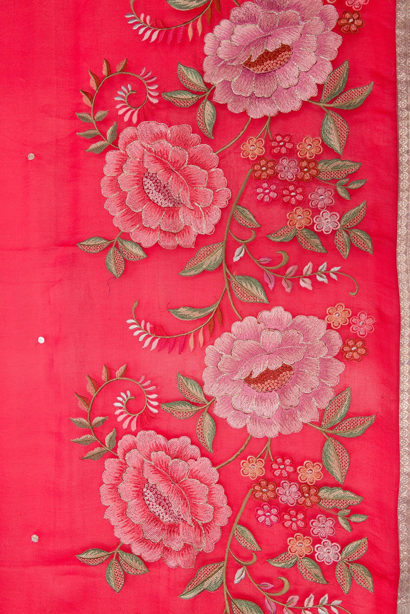 Red Organza Silk Saree - Image 3