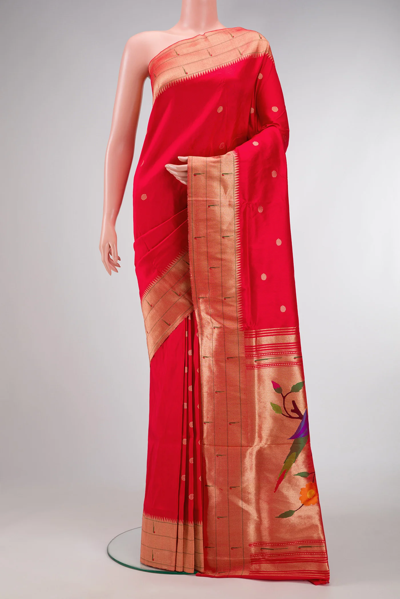 Pink with Red Color Paithani Silk Saree