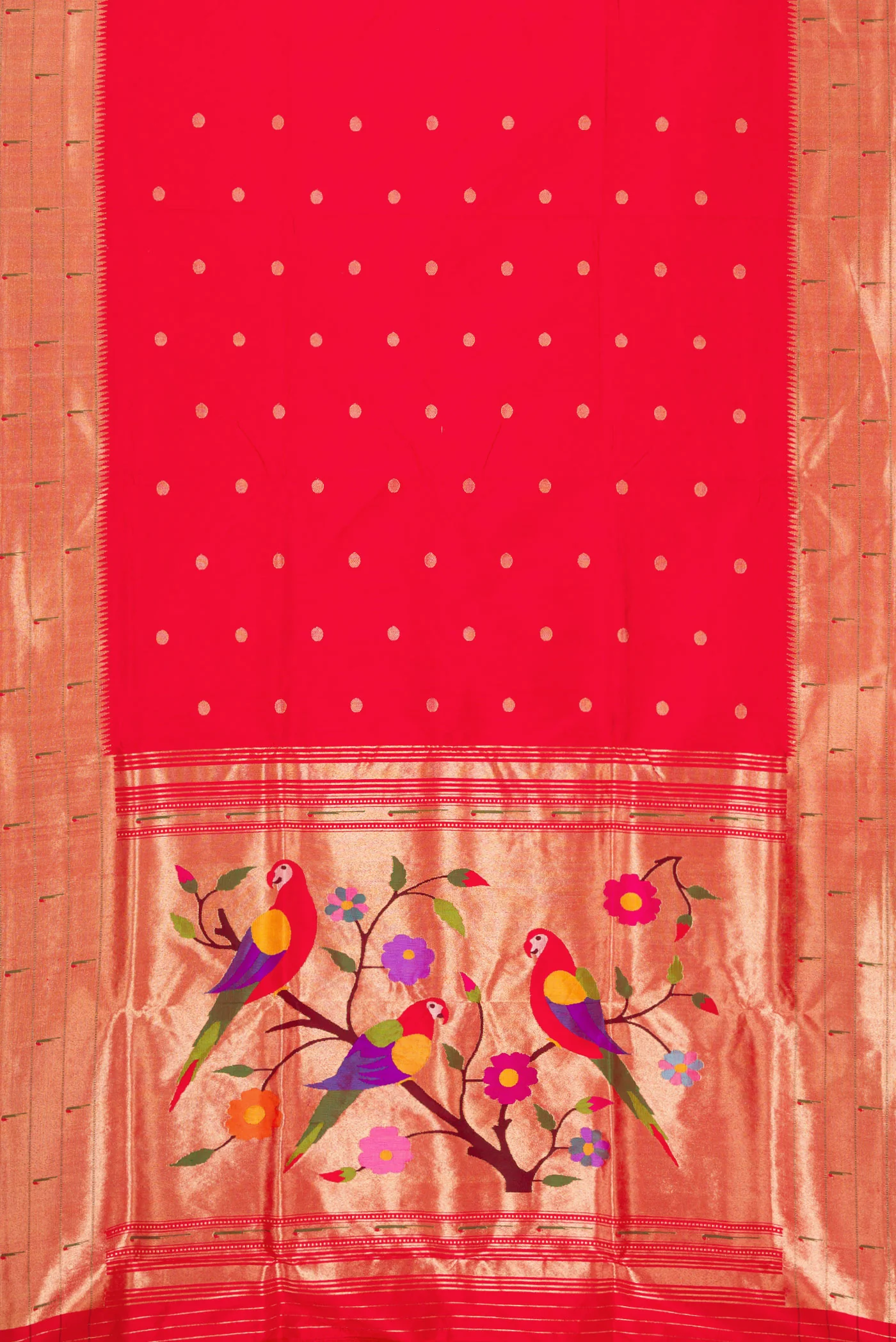 Pink with Red Color Paithani Silk Saree - Image 6
