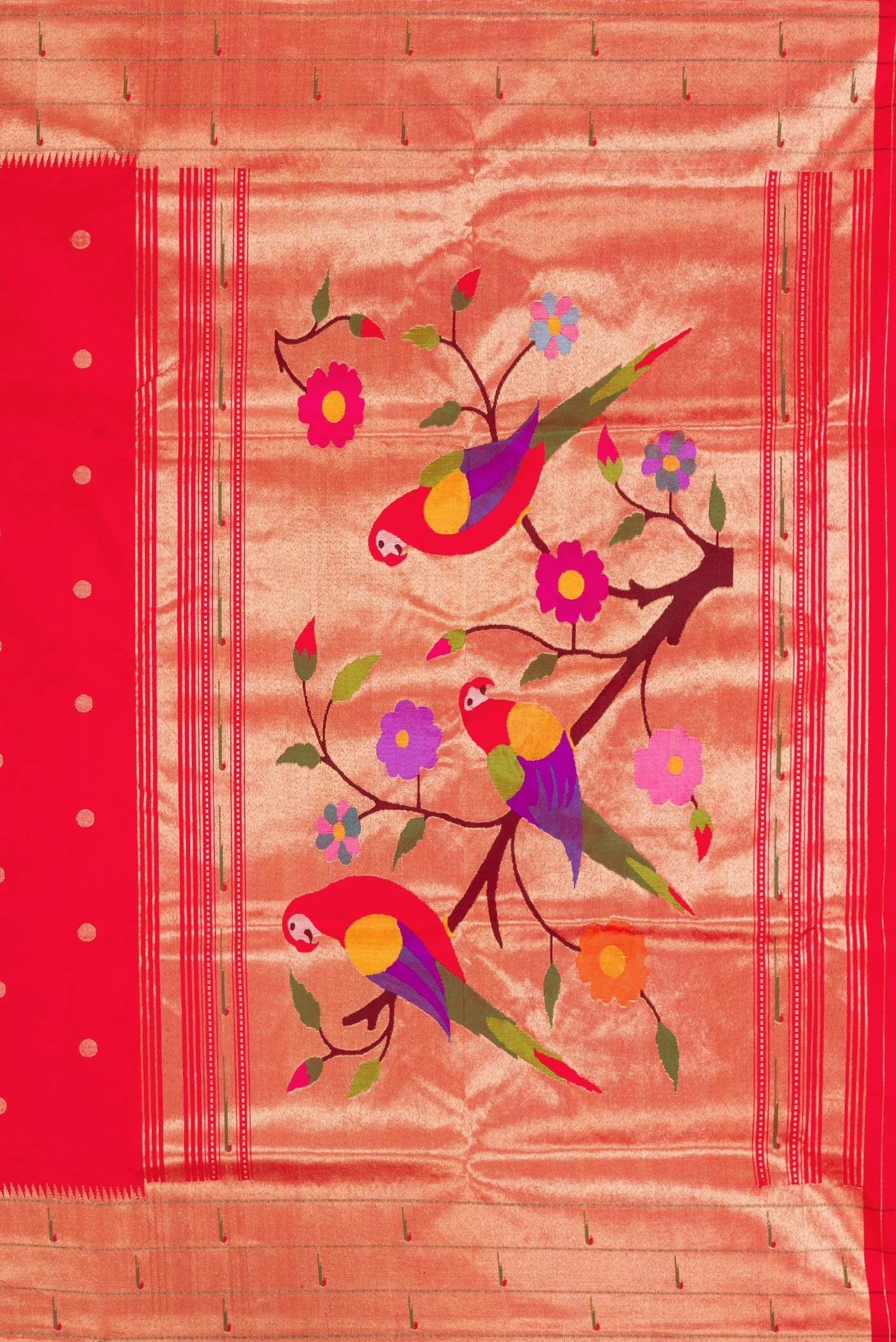 Pink with Red Color Paithani Silk Saree - Image 7