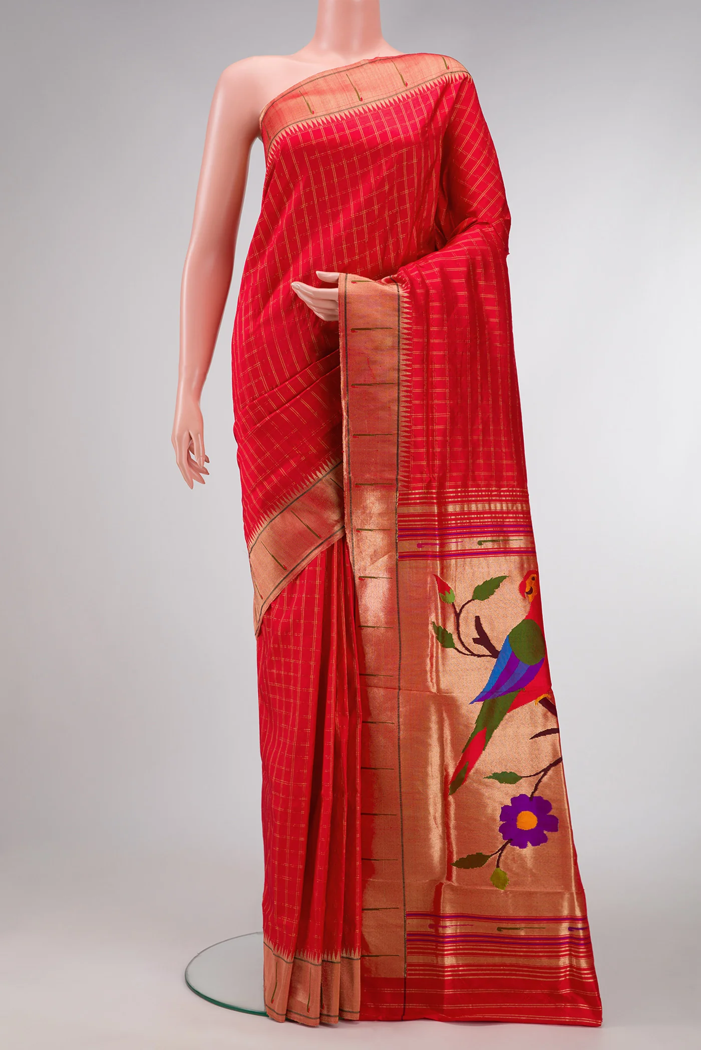 Red with Pink Color Paithani Silk Saree