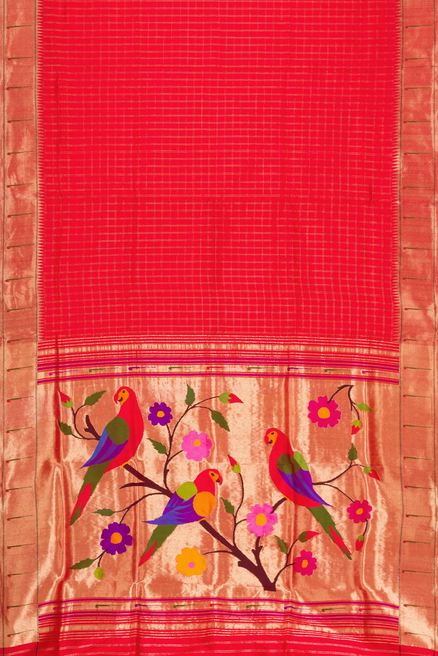 Red with Pink Color Paithani Silk Saree - Image 6